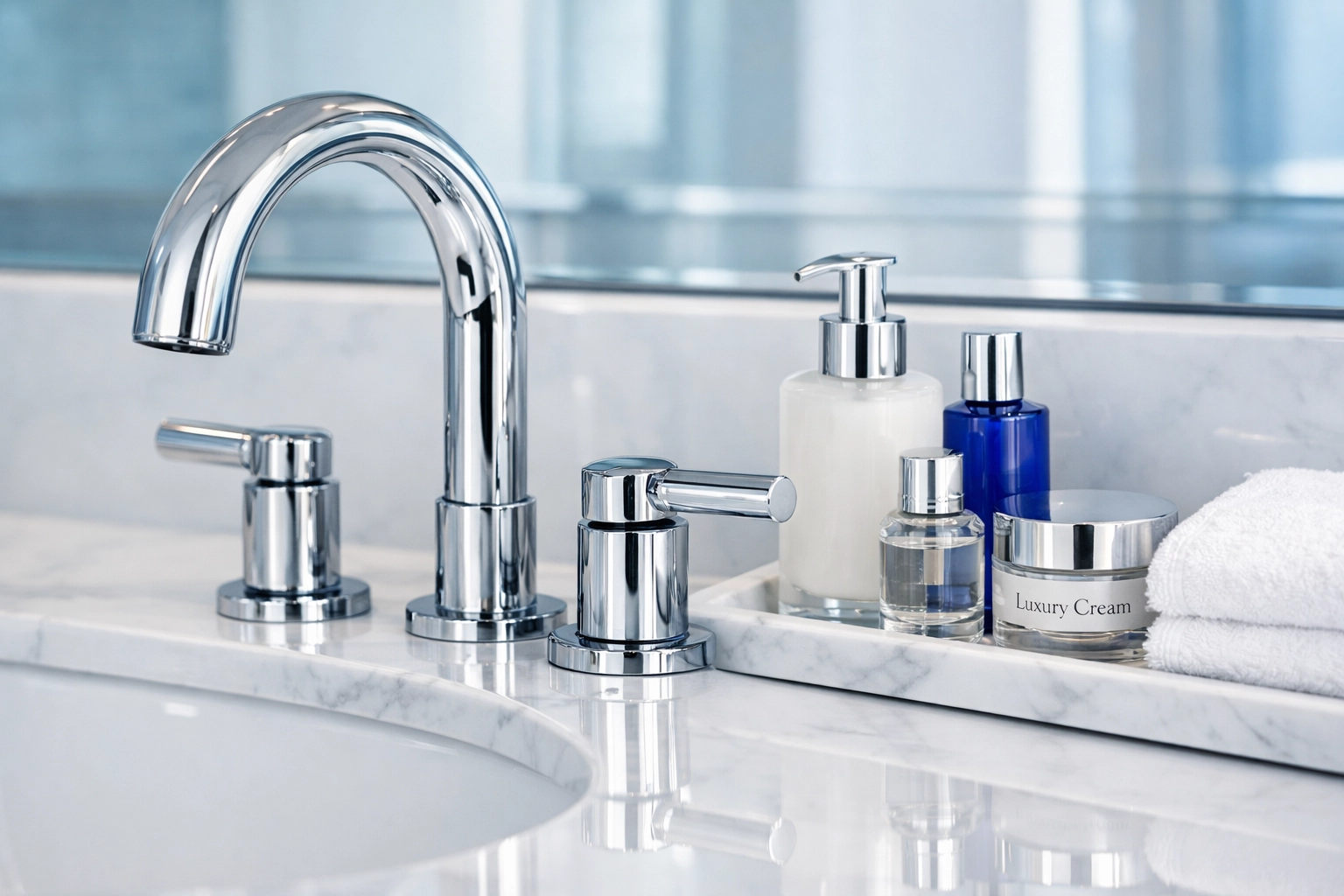 Spotless primary bathroom vanity in a Wellesley home after a detailed luxury house cleaning.