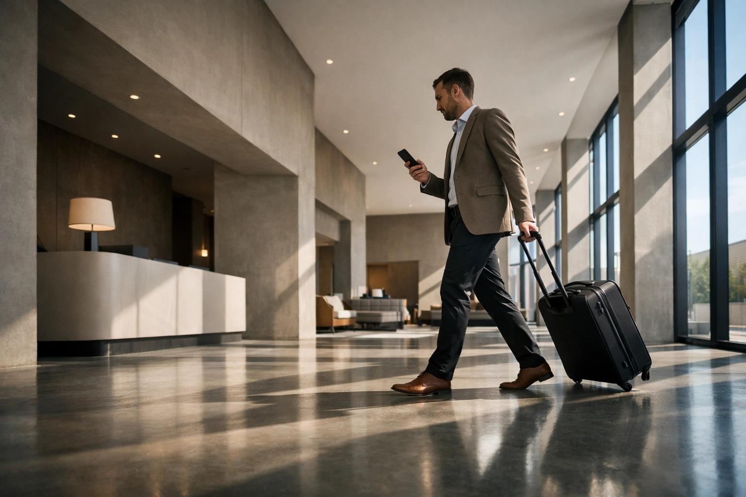 Hotel guest using mobile check-in powered by cloud-native hotel property management software.