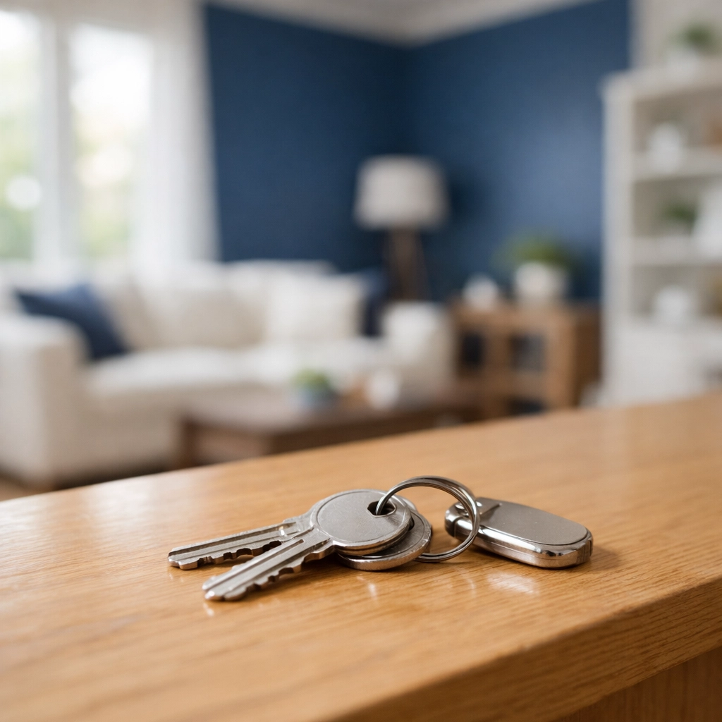 Apartment keys on a table in a spotless Boston home after a professional ninja-level move-out cleaning.