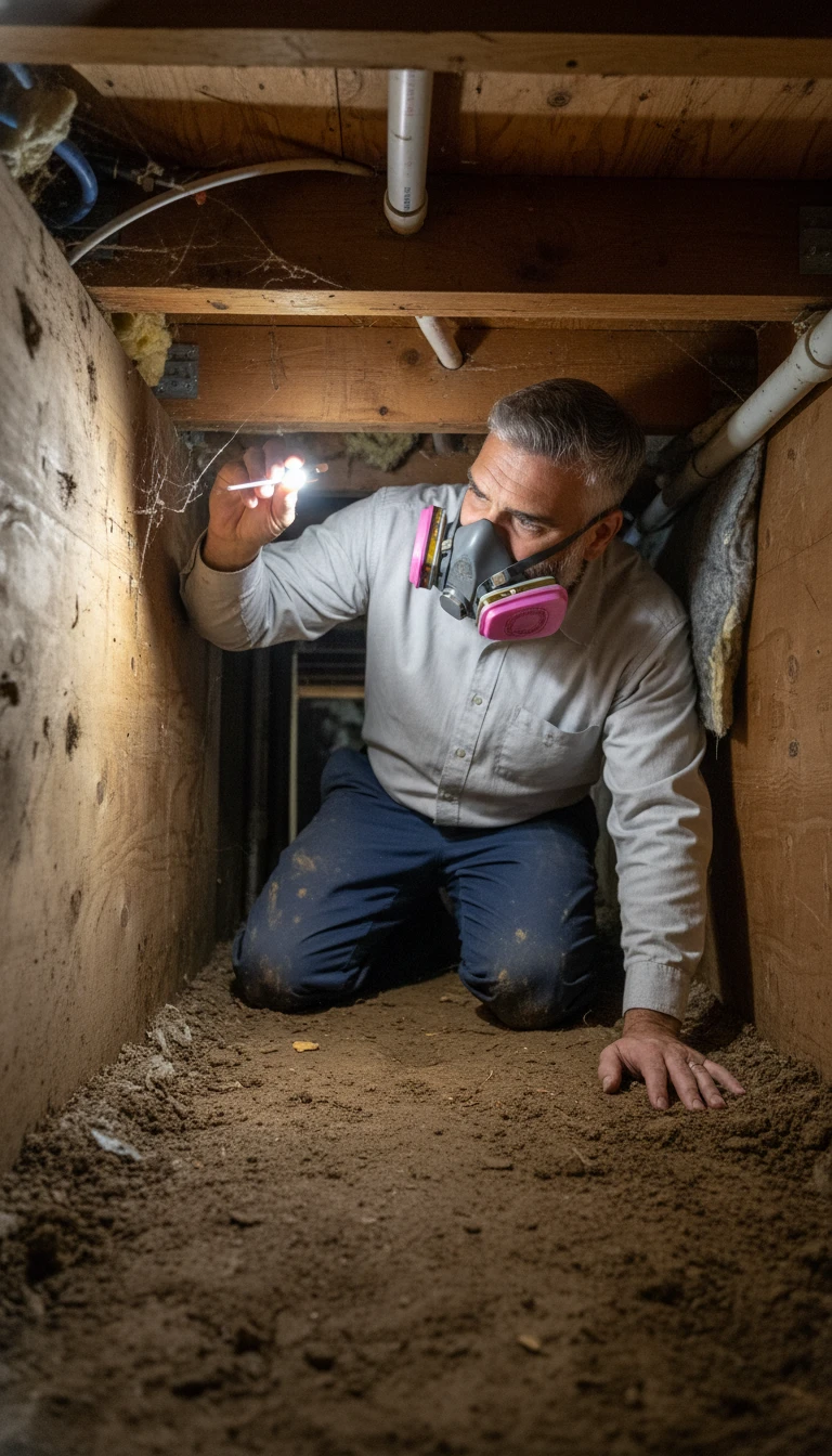 Technician Inspecting Crawl Space