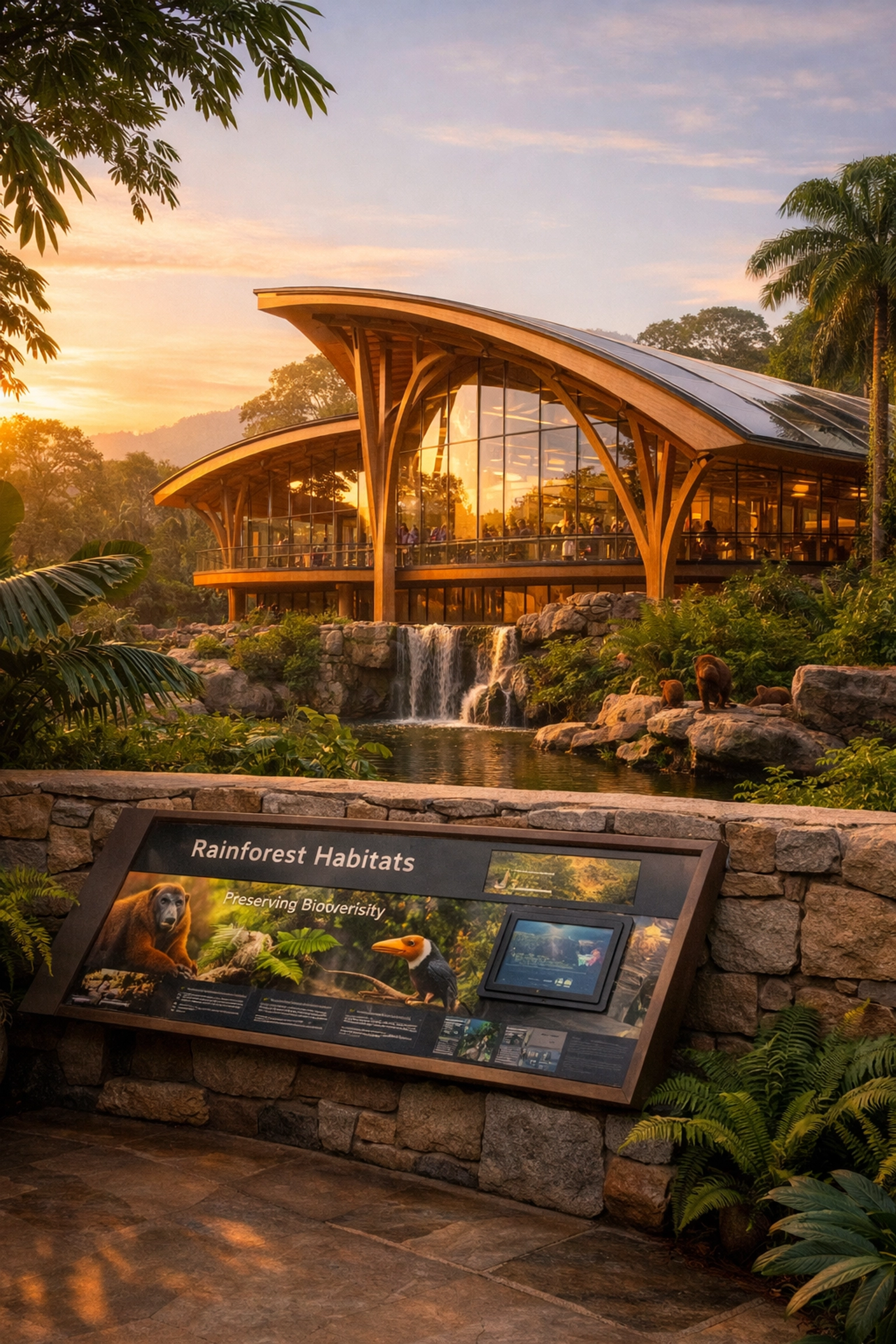 Modern zoo pavilion design blending sustainable architecture with educational conservation displays.