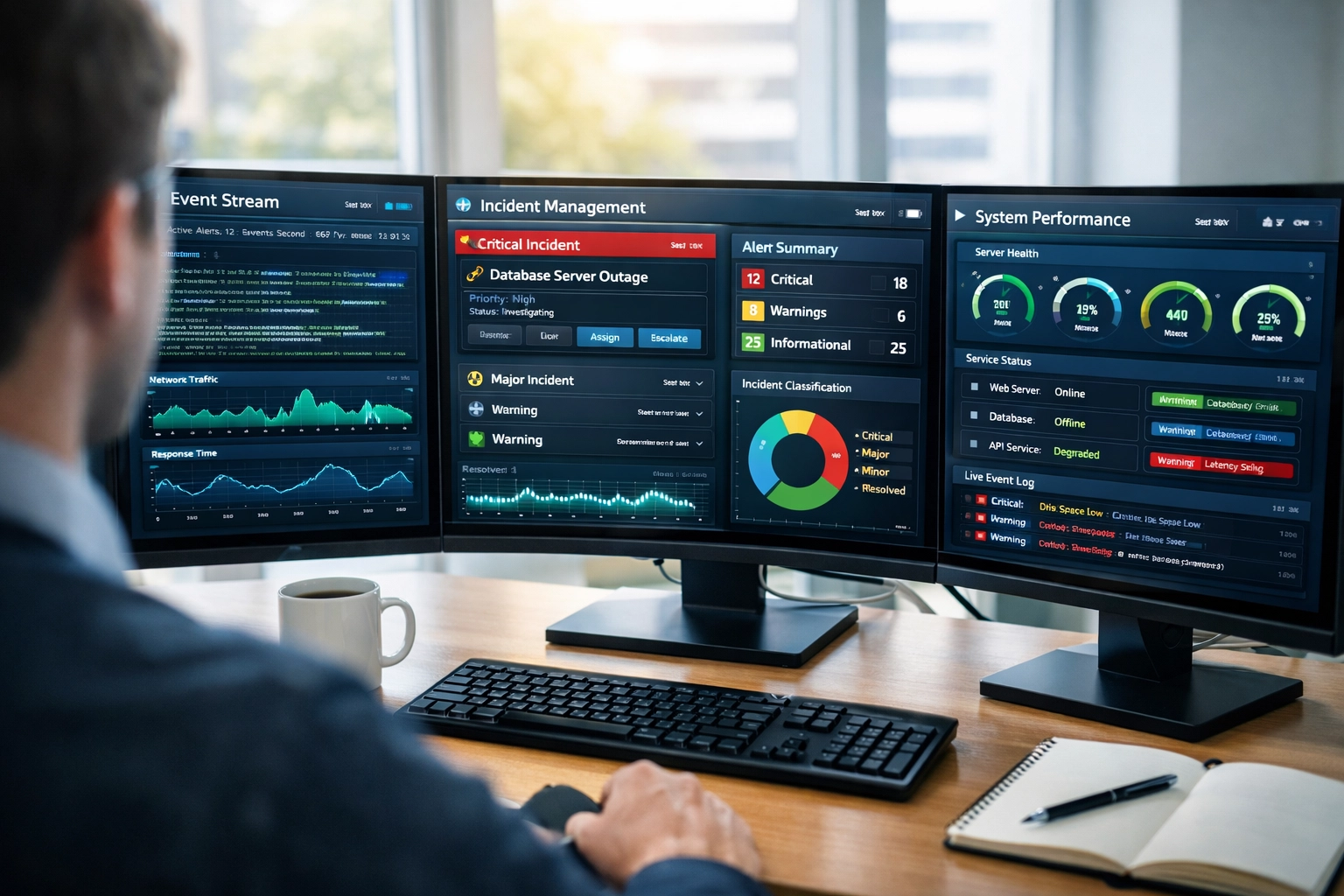 Real-time incident detection dashboard for ServiceNow ITOM event management and monitoring