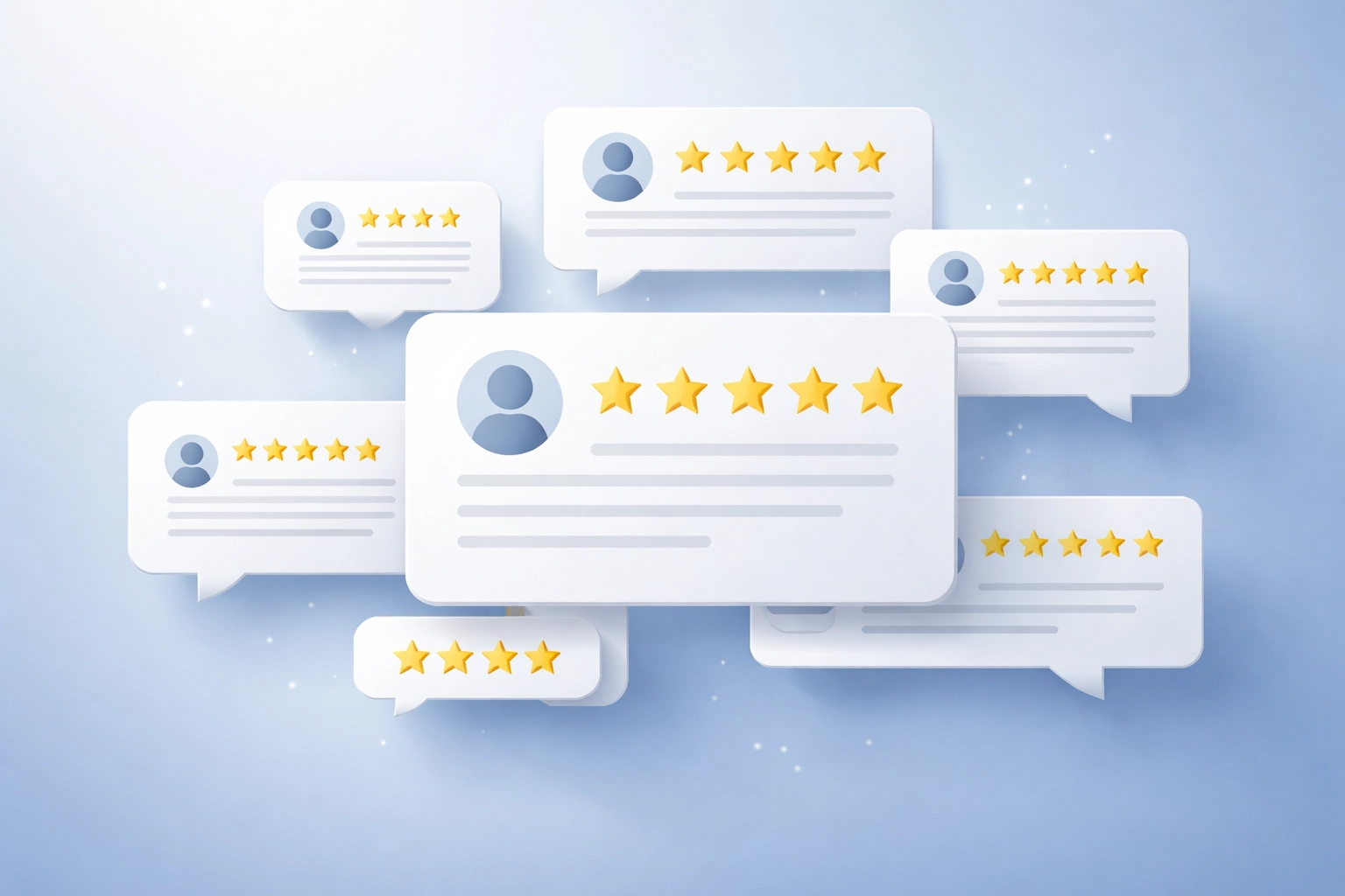 Five-star review cards and testimonials illustrate building online authority through reviews and Google Business Profile optimization
