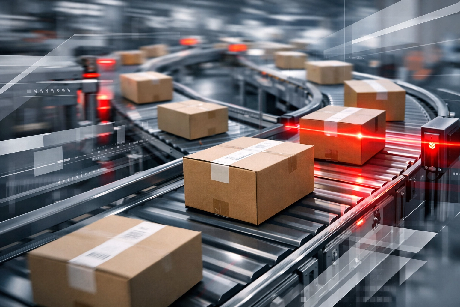 Automated conveyor system processing orders at a high-volume fulfillment company in Florida.