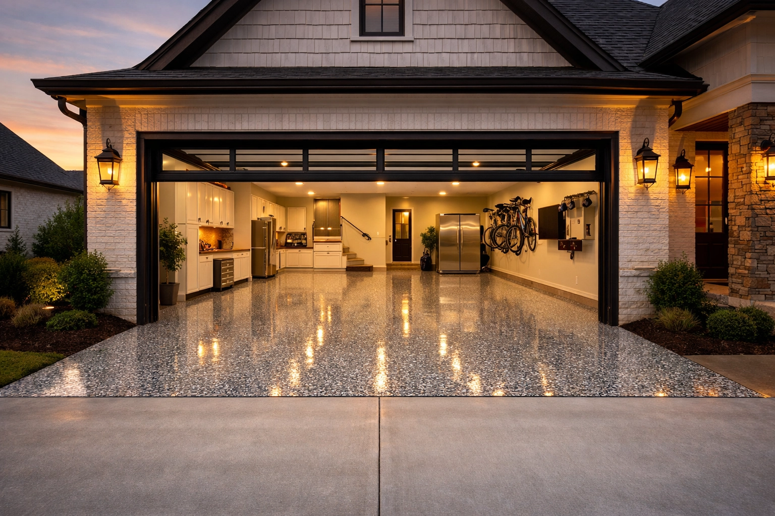 A showcase home in Madison MS featuring high-gloss epoxy garage floor coatings to boost resale value.