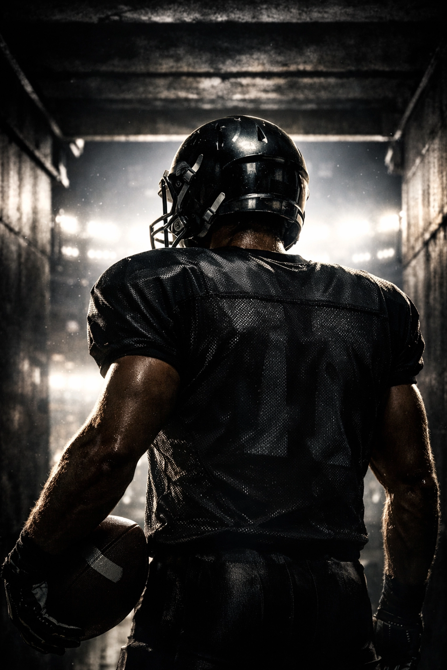 Football player silhouette in a stadium tunnel showing the human connection in athlete brand partnerships.