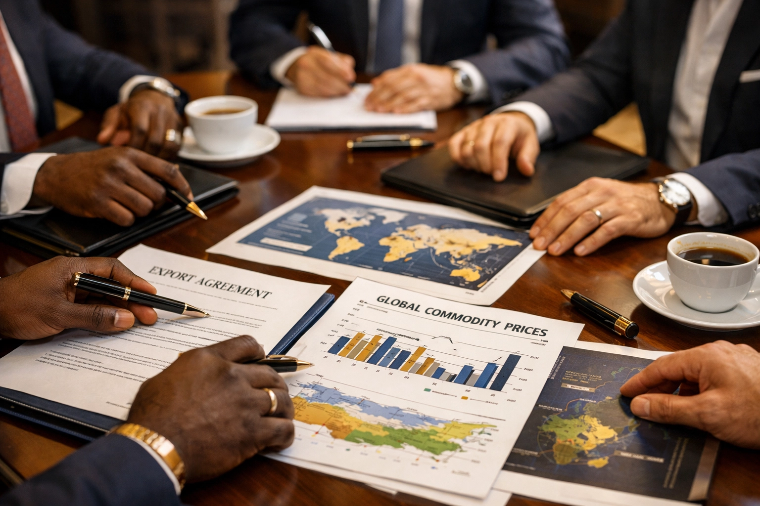 International commodity trading negotiation with export agreements at agriculture events 2026