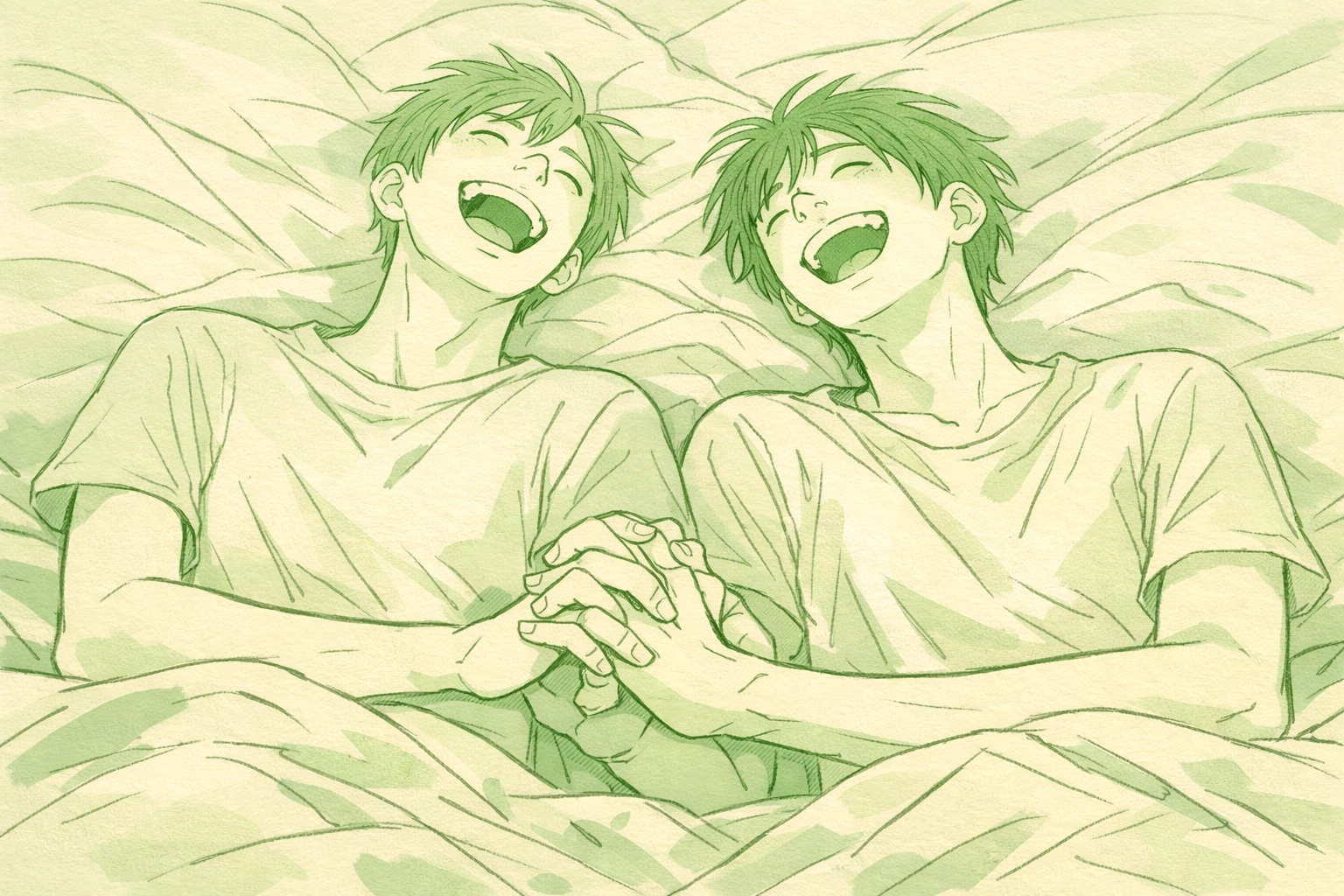 Young gay couple laughing together showing authentic MM romance connection