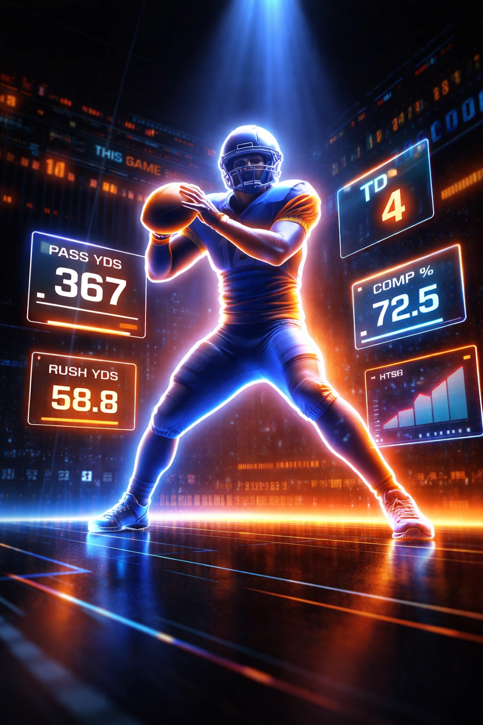 Florida Gators quarterback valuation illustrated with blue and orange analytics, highlighting NIL efficiency metrics