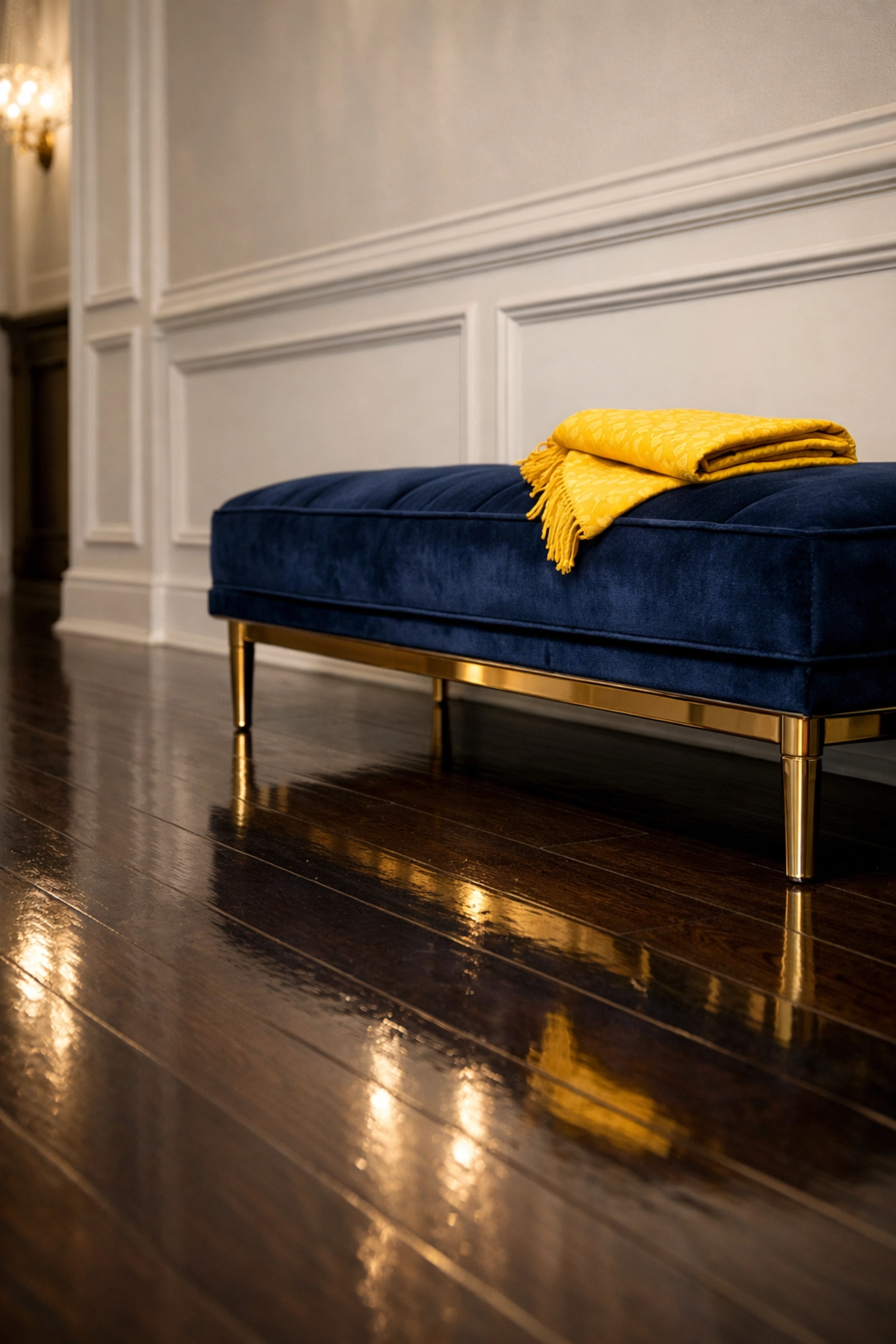 Gleaming dark wood floors in a clean entryway from luxury house cleaning in Foxborough.