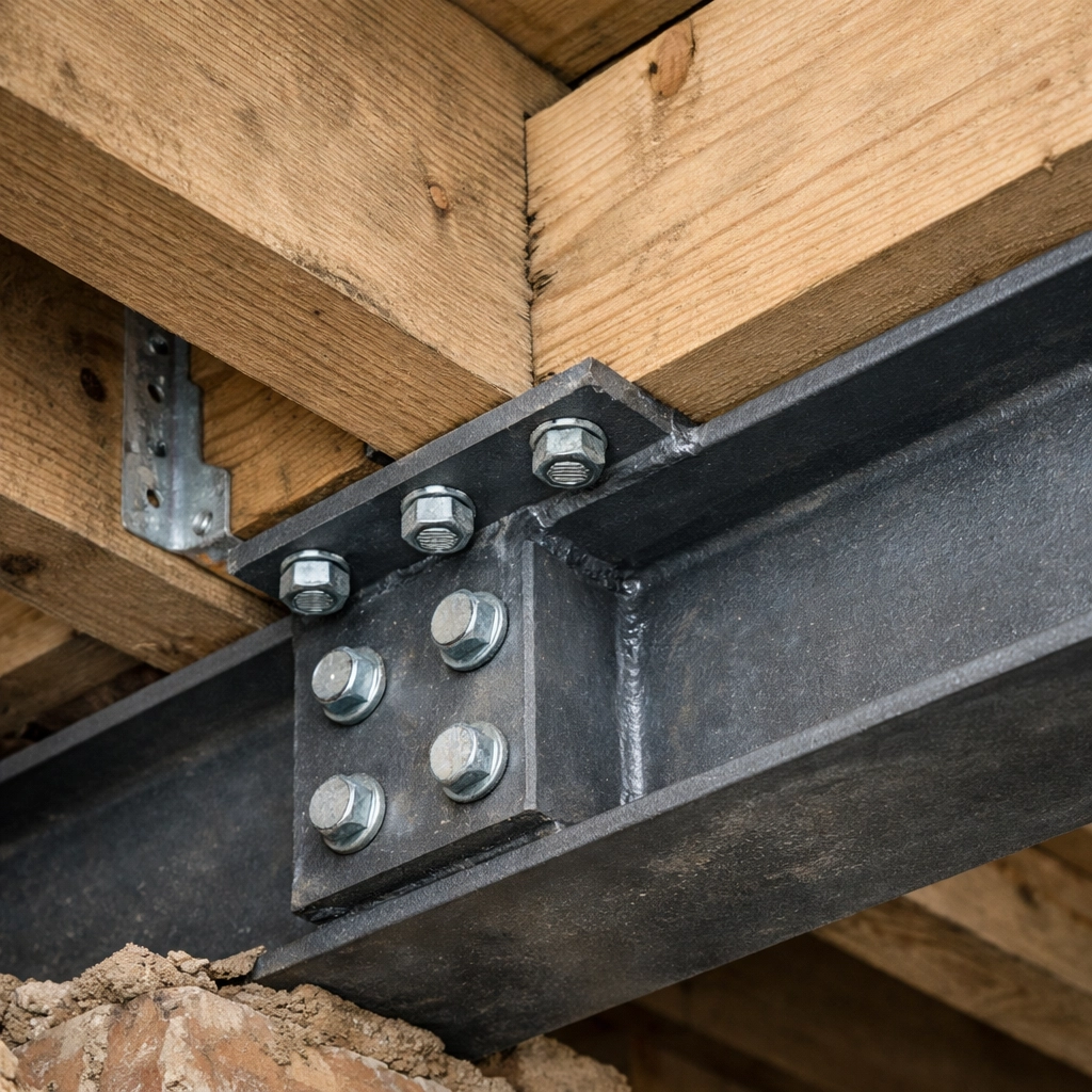 Structural steel and timber joinery detail for a high-quality home refurbishment in Chingford.