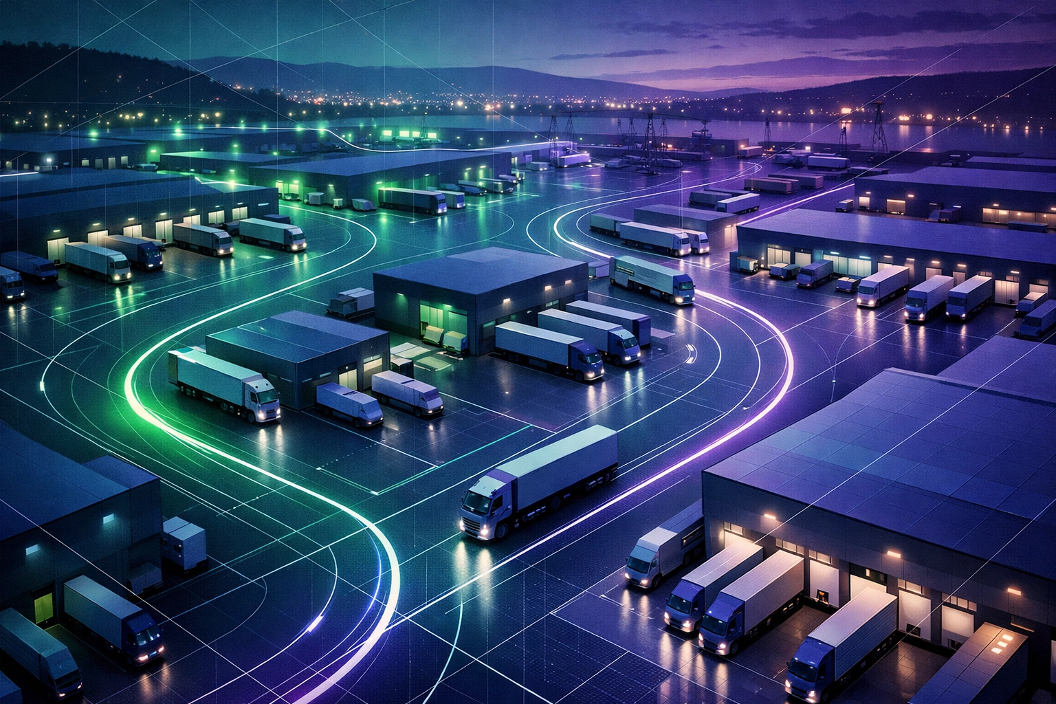 Modern North West logistics park with HGV trucks representing the surge in regional driver jobs.