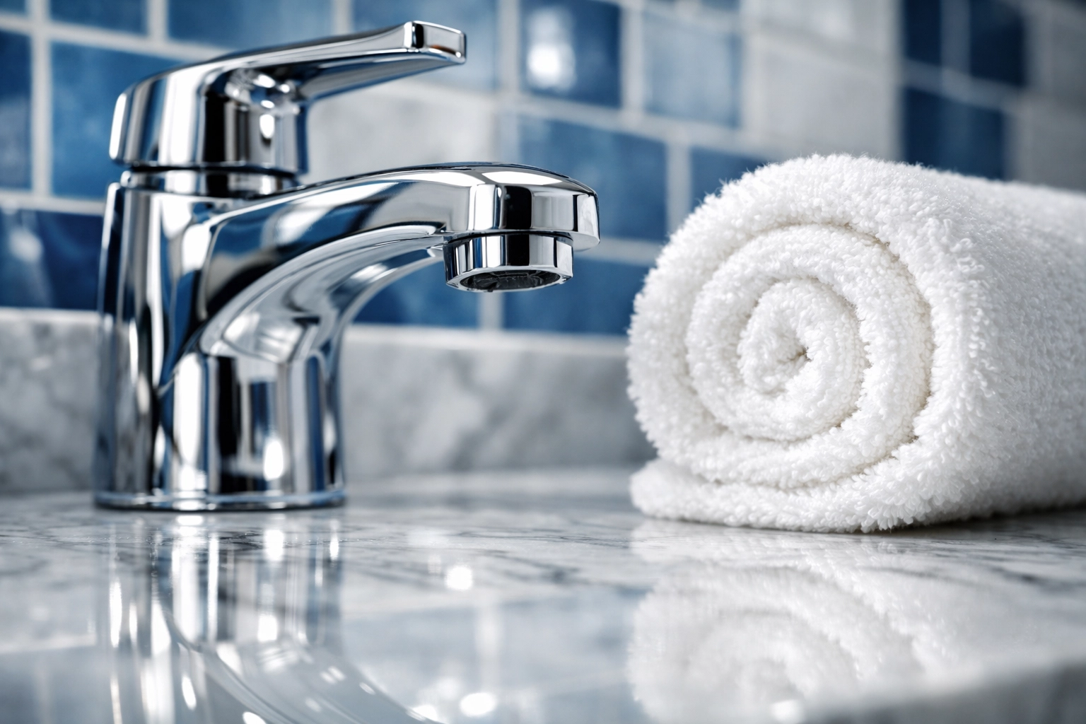 Detail of a spotless bathroom vanity and chrome faucet cleaned by professional cleaners Massachusetts.