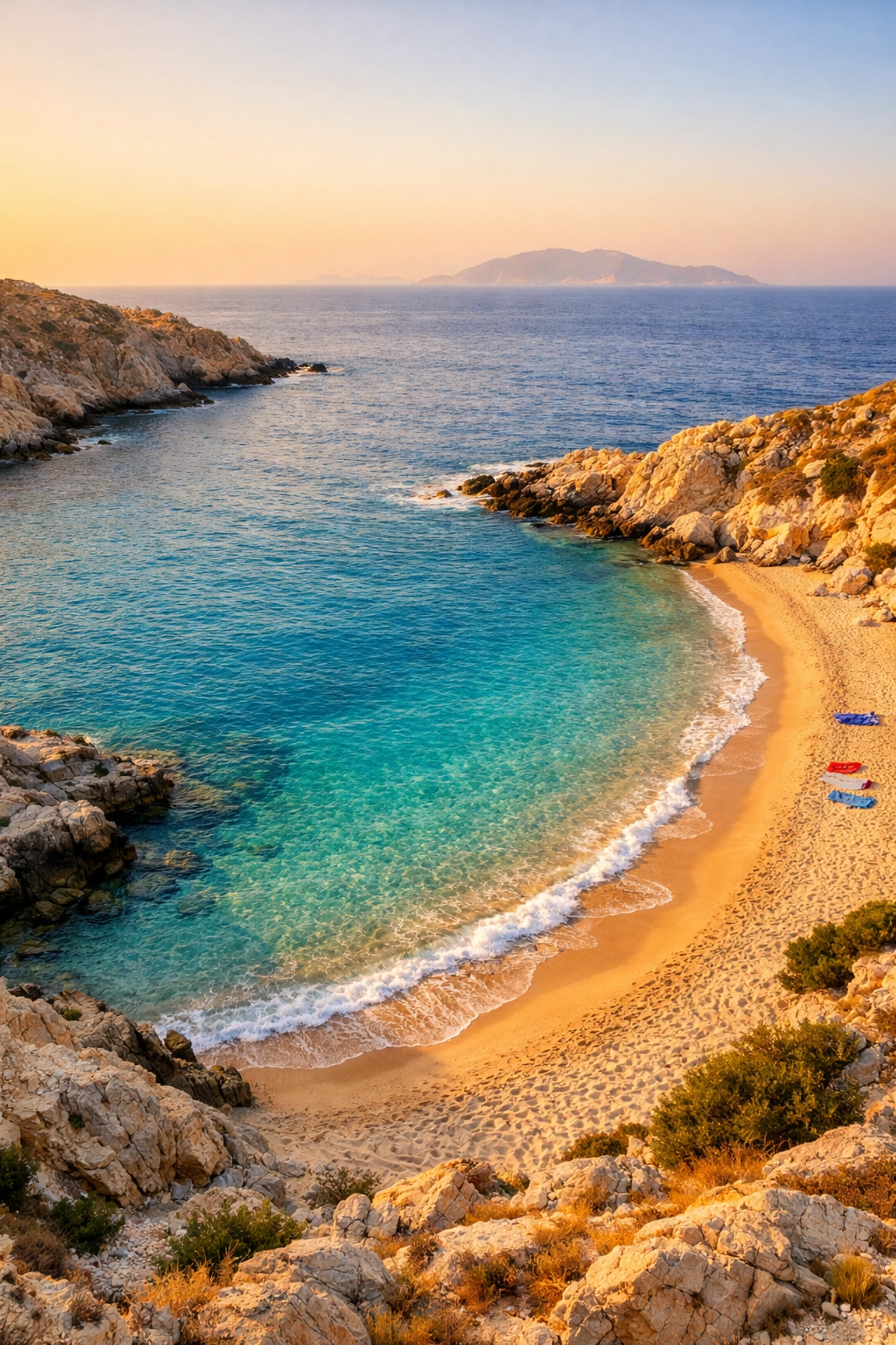 Secluded beach cove on Naxos with turquoise Aegean waters and golden sand