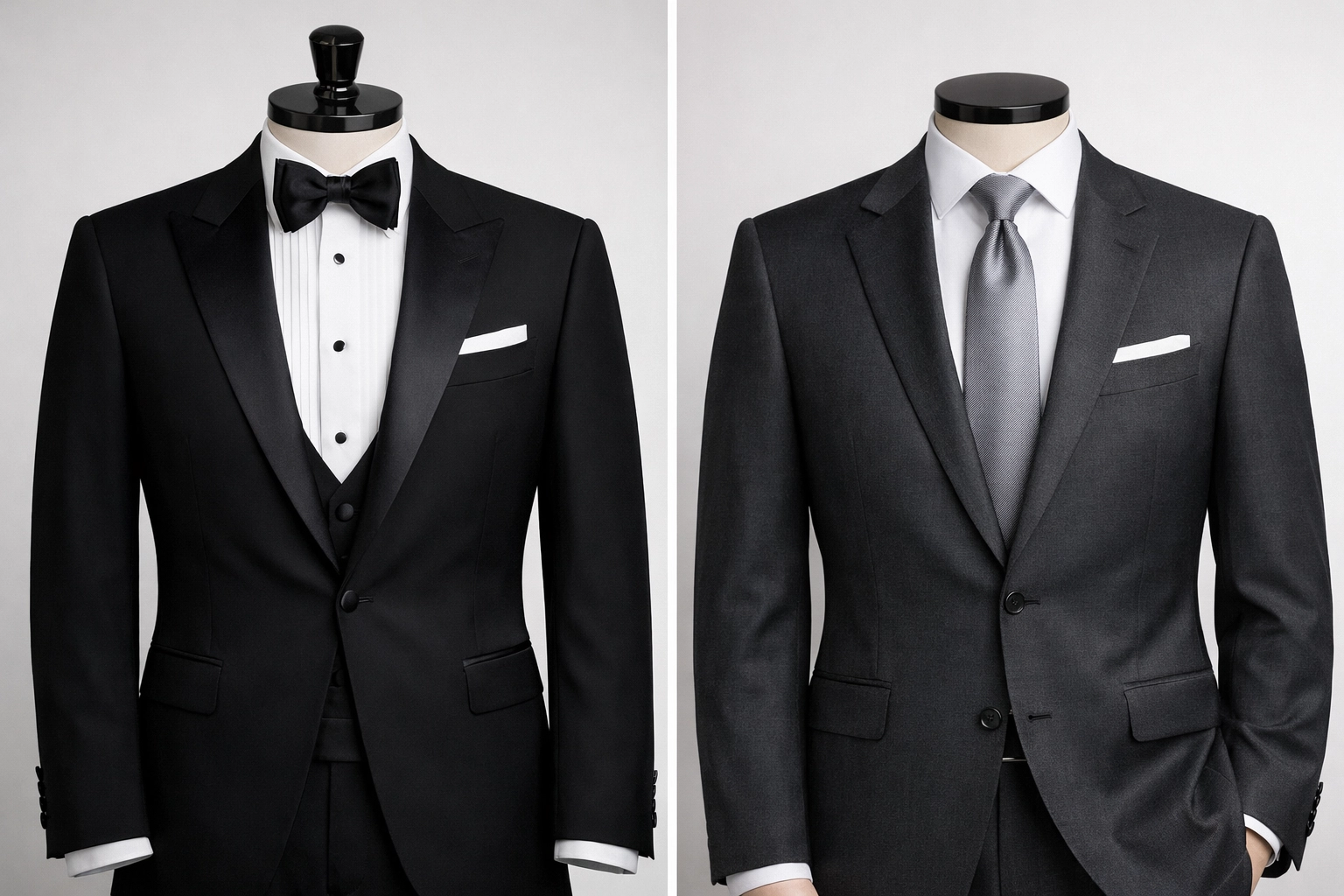 Tuxedo and dark suit comparison for formal dress code options