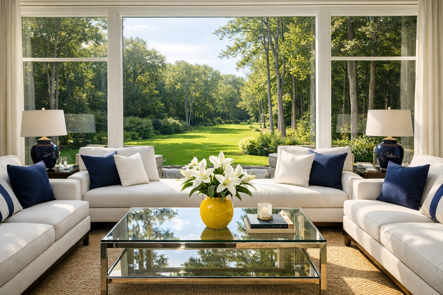 Immaculate Dover estate living room highlighting high-end residential cleaning in Massachusetts results.