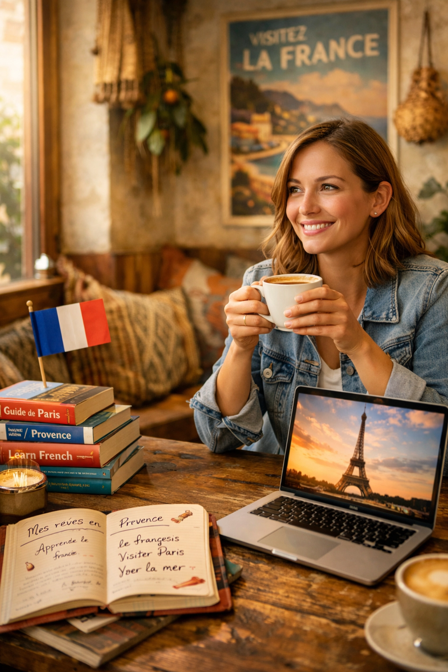 Estudiante aprendiendo francés en CDMX con guías de viaje de Francia