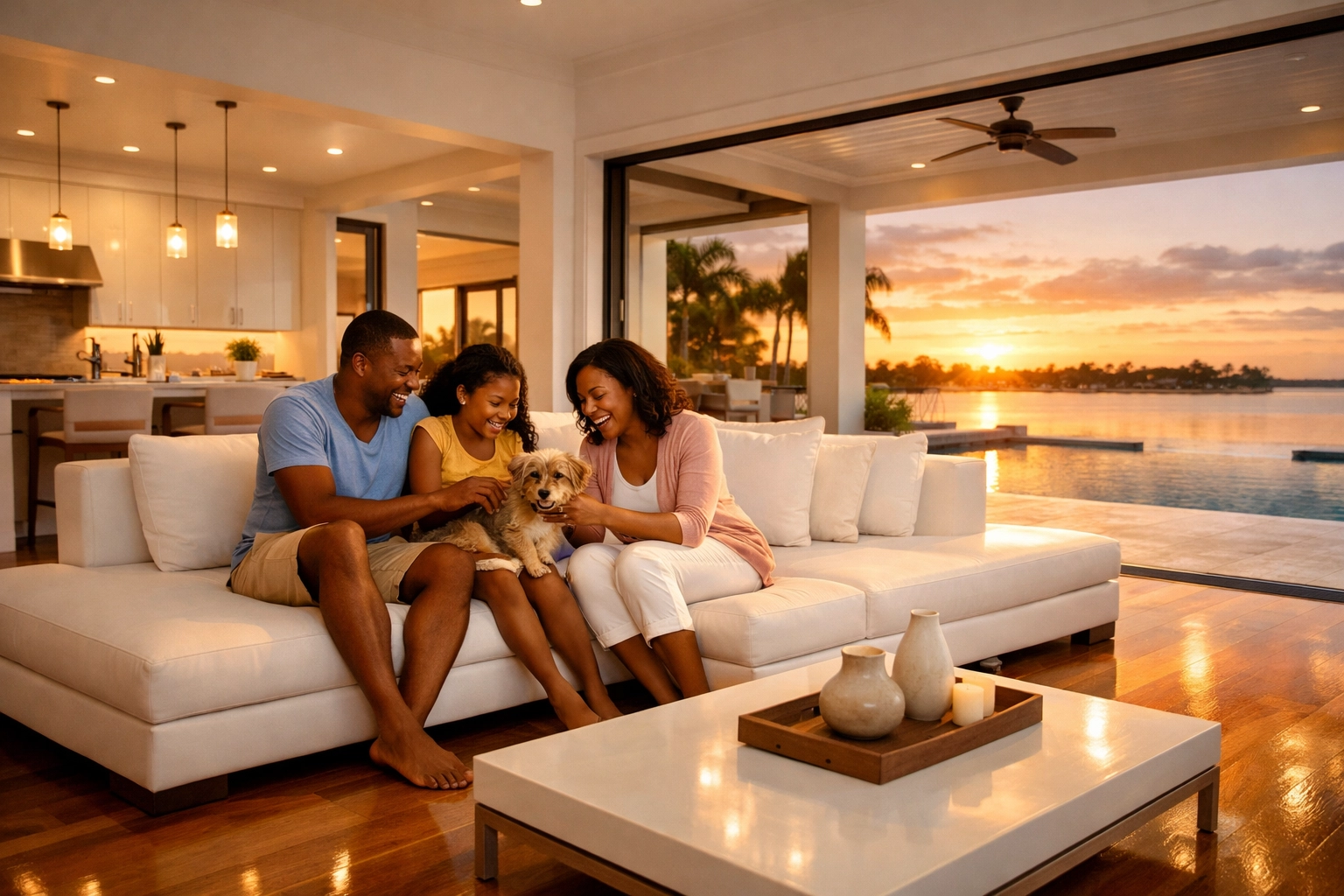 Happy family in a pet-friendly, fur-free home after a professional deep cleaning in Orlando.