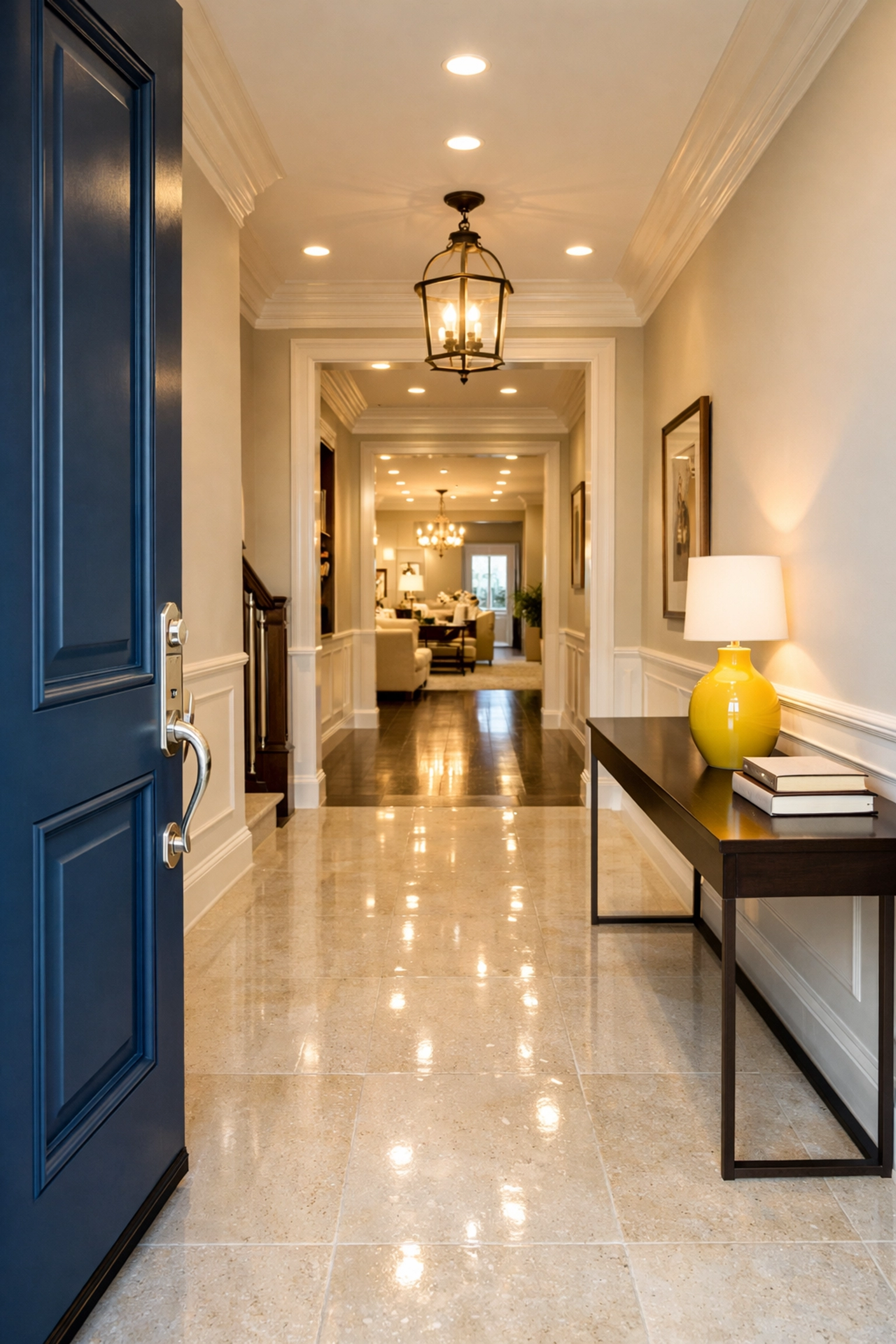 Polished entryway and spotless hallway showcasing the results of professional bi-weekly house cleaning in Holliston.