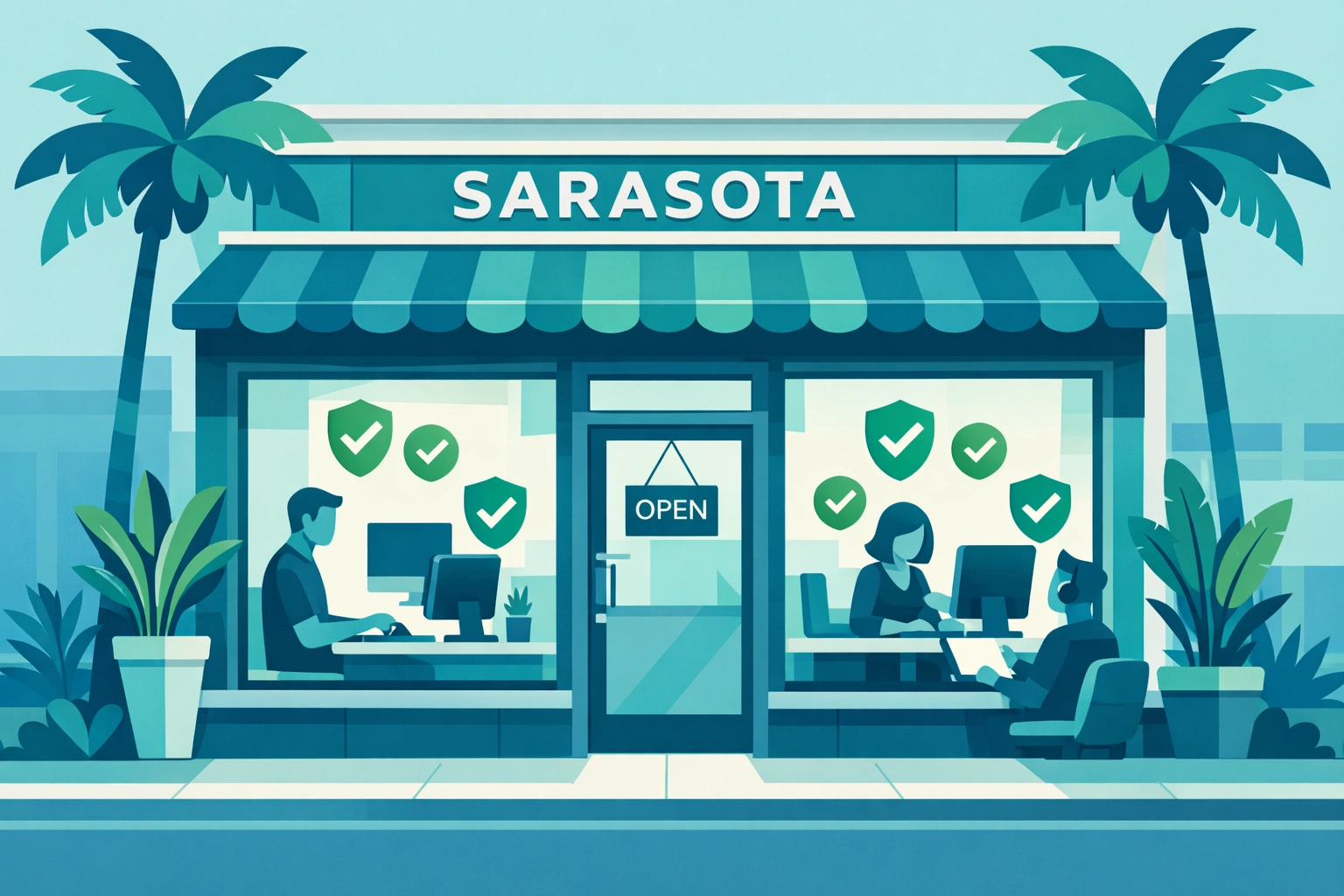 Sarasota retail business employees working productively with managed IT support