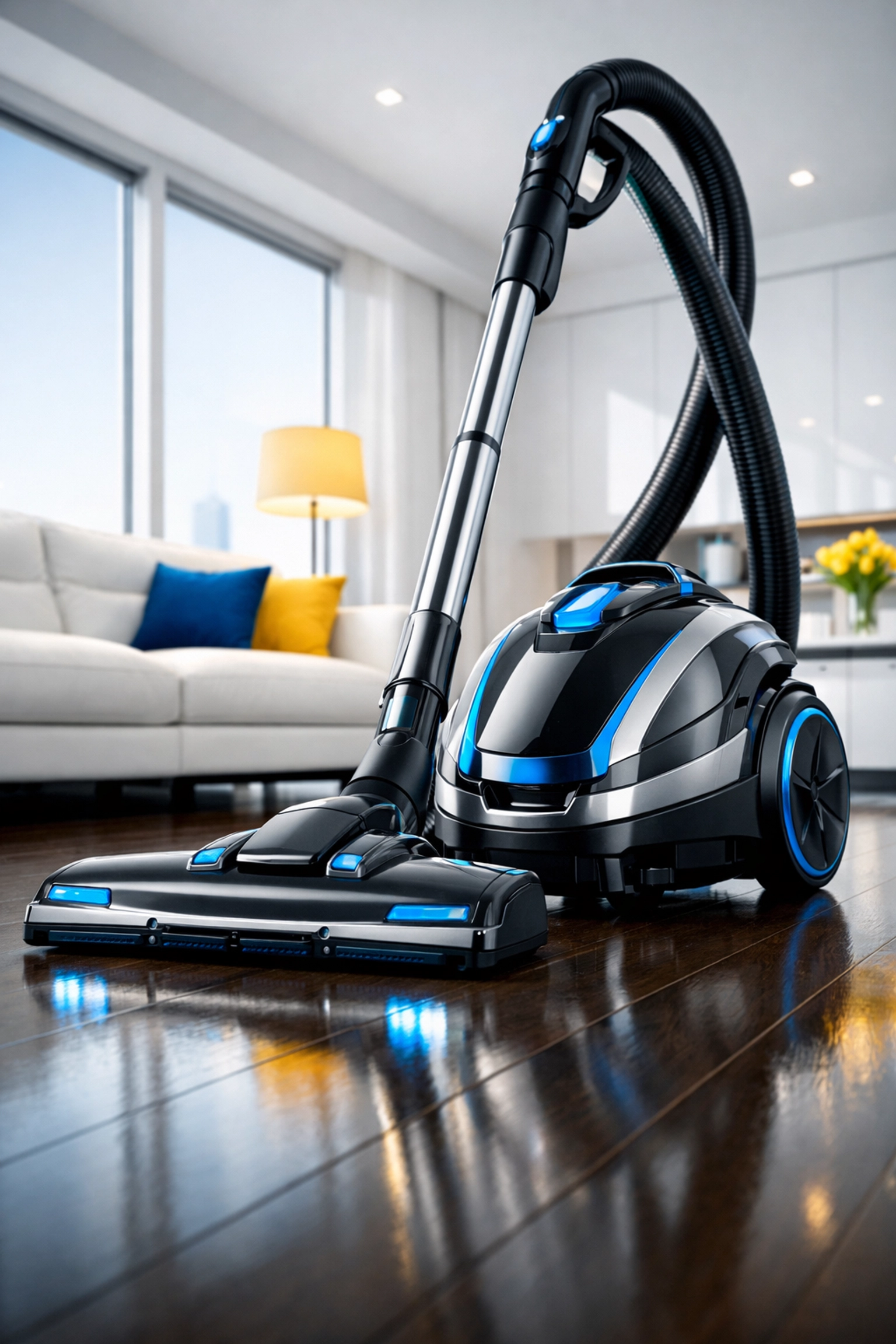 Professional vacuum on polished wood floors for high-end house cleaning in Marlborough apartments.