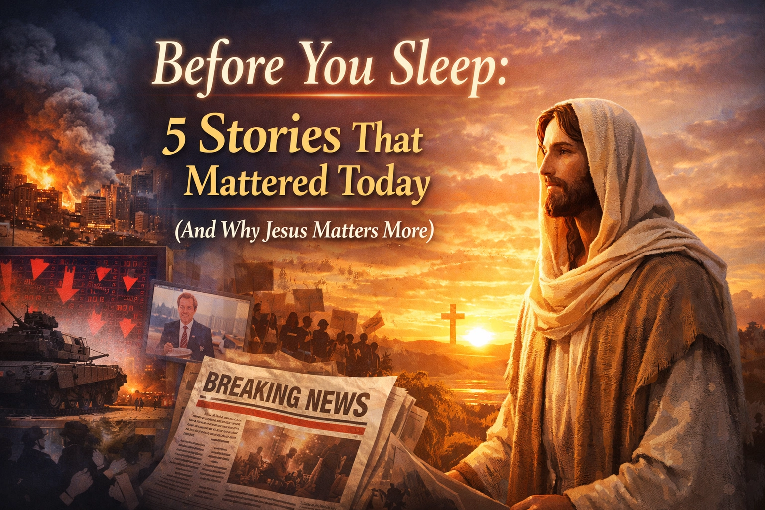 Sunday, February 15, 2026 • Your nightly reset Before you close your eyes tonight, let's take a breath together. The world spun fast today, progress, tragedy, politics, and yes, even cricket. But before the news pulls you into tomorrow's anxious scroll, let's ground ourselves in what actually matters. Here are five stories that shaped today, filtered through a lens that won't leave you restless.  1. India Steps Into the AI Spotlight  What Happened: 
 Prime Minister Narendra Modi inaugurated India's flagship artificial intelligence conference at Bharat Mandapam today, positioning the nation as a rising force in global AI innovation. OpenAI CEO Sam Altman attended and stated India has the potential to lead the global AI race. The India AI Impact Expo signals a strategic push to establish India as a major player in technology development and deployment. Why It Matters: 
 Artificial intelligence is reshaping everything from healthcare to education to national security. When a nation of 1.4 billion people commits to leading this transformation, it affects global markets, employment patterns, and how technology serves (or disrupts) human flourishing. The conversation about AI ethics, access, and control is no longer abstract: it's happening now, and it's happening at scale. Through a Biblical Lens: 
 Technological advancement isn't inherently good or evil: it's a tool that reflects the hearts of those who wield it. Proverbs 16:9 reminds us, "In their hearts humans plan their course, but the Lord establishes their steps." Innovation is part of humanity's God-given mandate to steward creation (Genesis 1:28), but wisdom asks: Are we building systems that dignify human life, or systems that prioritize efficiency over compassion? The Christian Response: 
 Pray for leaders and innovators navigating these decisions. Pray that technology would serve the vulnerable rather than exploit them. And in your own life, hold your digital tools with an open hand: use them without being used by them.  2. Bangladesh Prepares for Political Transition  What Happened: 
 Tarique Rahman's Bangladesh Nationalist Party prepared for the oath-taking ceremony of newly elected members of parliament, scheduled for February 17. India's leadership has been invited to attend, marking a significant moment in regional diplomacy following a contested political season. Why It Matters: 
 Political transitions can either stabilize or destabilize entire regions. Bangladesh sits at a critical crossroads economically and geographically, and the tone set by this new government will impact trade, security, and the lives of millions of citizens. Peaceful transfers of power are never guaranteed: they're hard-won and fragile. Through a Biblical Lens: 
 Romans 13:1 teaches that "there is no authority except that which God has established." This doesn't mean every government action is righteous: it means God's sovereignty extends even over broken human systems. We're called to pray for those in authority (1 Timothy 2:1-2), not because they're perfect, but because their decisions affect real people. The Christian Response: 
 Pray for wisdom for Bangladesh's new leaders. Pray for justice, mercy, and stability for Bangladeshi families. And remember: our hope doesn't rest in any political party: it rests in a Kingdom that cannot be shaken.  3. Tragedy Strikes Mumbai Metro Construction  What Happened: 
 A structural collapse at a Mumbai Metro construction site claimed one life and resulted in five arrests. Authorities fined the contractor Rs 6 crore (approximately $720,000 USD) as investigators examined the cause of the failure. The incident underscores ongoing concerns about safety standards in large-scale infrastructure projects. Why It Matters: 
 Behind every infrastructure project are workers: often vulnerable, often invisible. This wasn't just a structural failure; it was a preventable loss of human life. The fines and arrests signal accountability, but they can't restore what was lost. Stories like this remind us that progress should never come at the cost of human dignity or safety. Through a Biblical Lens: 
 James 5:4 says, "Look! The wages you failed to pay the workers who mowed your fields are crying out against you." God cares deeply about how workers are treated, how risks are managed, and whether the powerful prioritize profit over people. Accountability matters: both in this life and the next. The Christian Response: 
 Pray for the family grieving tonight. Pray for investigators to pursue truth and for leaders to implement real change. And if you're in a position of influence: whether over two employees or two thousand: commit to stewarding that power with integrity.  4. Rain Threatens Cricket's Biggest Rivalry  What Happened: 
 The highly anticipated India vs. Pakistan T20 World Cup match proceeded despite rain threats. Commentators analyzed player performances and tactical considerations as fans across both nations tuned in for one of cricket's most-watched sporting events. Why It Matters: 
 Sports can be trivial: or they can be a unifying thread in divided cultures. For millions of people today, this match was a brief escape, a shared experience, a reminder that not everything has to be heavy. Play matters. Joy matters. Even in serious times. Through a Biblical Lens: 
 Ecclesiastes 3:4 says there's "a time to weep and a time to laugh, a time to mourn and a time to dance." God isn't opposed to celebration or competition. Rest, play, and delight are part of what it means to be human. We weren't made to carry the weight of the world every single moment. The Christian Response: 
 If today brought you a moment of lightness: whether through sports, a good meal, or laughter with a friend: receive it as a gift. Thank God for those small mercies. They're not distractions from faith; they're expressions of grace.  5. Kashmir Security Forces Target Digital Crime Networks  What Happened: 
 Security agencies froze thousands of accounts allegedly used in digital hawala operations to fund anti-India activities in Jammu and Kashmir. The crackdown represents expanded efforts to combat financial crimes using digital channels, reflecting the growing complexity of modern security operations. Why It Matters: 
 Conflict zones are increasingly digital. Money moves through apps, not briefcases. This story highlights how old threats (illegal financing, organized crime) now operate through new tools. The challenge for governments is balancing security with civil liberties: a tension that's only growing sharper. Through a Biblical Lens: 
 Psalm 11:5 says, "The Lord examines the righteous, but the wicked, those who love violence, he hates." Justice matters to God: not as revenge, but as the restoration of right order. At the same time, Jesus warned against systems that crush the innocent in pursuit of security (Matthew 23:23). Wisdom walks the line between both. The Christian Response: 
 Pray for peace in Kashmir: a region that has known decades of pain. Pray for security forces to act with integrity and for the vulnerable to be protected, not exploited. And pray for leaders to pursue justice without losing their humanity in the process.  Before You Sleep  Tonight, let these stories remind you: the world is complicated, but your peace doesn't depend on fixing it all before morning. God is sovereign over AI summits and cricket matches, over political transitions and construction sites, over digital crimes and every headline you didn't read. Your job isn't to carry it all: your job is to trust the One who does. So rest well tonight. Pray simply. And wake tomorrow knowing that Jesus matters more than any five stories ever could. "Come to me, all you who are weary and burdened, and I will give you rest."  : Matthew 11:28  A Simple Prayer for Tonight  Father,Thank You for holding the world while I sleep.Thank You for leaders, workers, athletes, and families: for everyone navigating today's challenges.Give wisdom to those in power.Comfort those in pain.And help me wake tomorrow ready to love well in my corner of the world.In Jesus' name, amen. Need prayers? Text us day or night at 1-901-213-7341. For more Christ-centered clarity on today's biggest questions, follow along at LayneMcDonald.com . Source: AP, Reuters, UN wire services