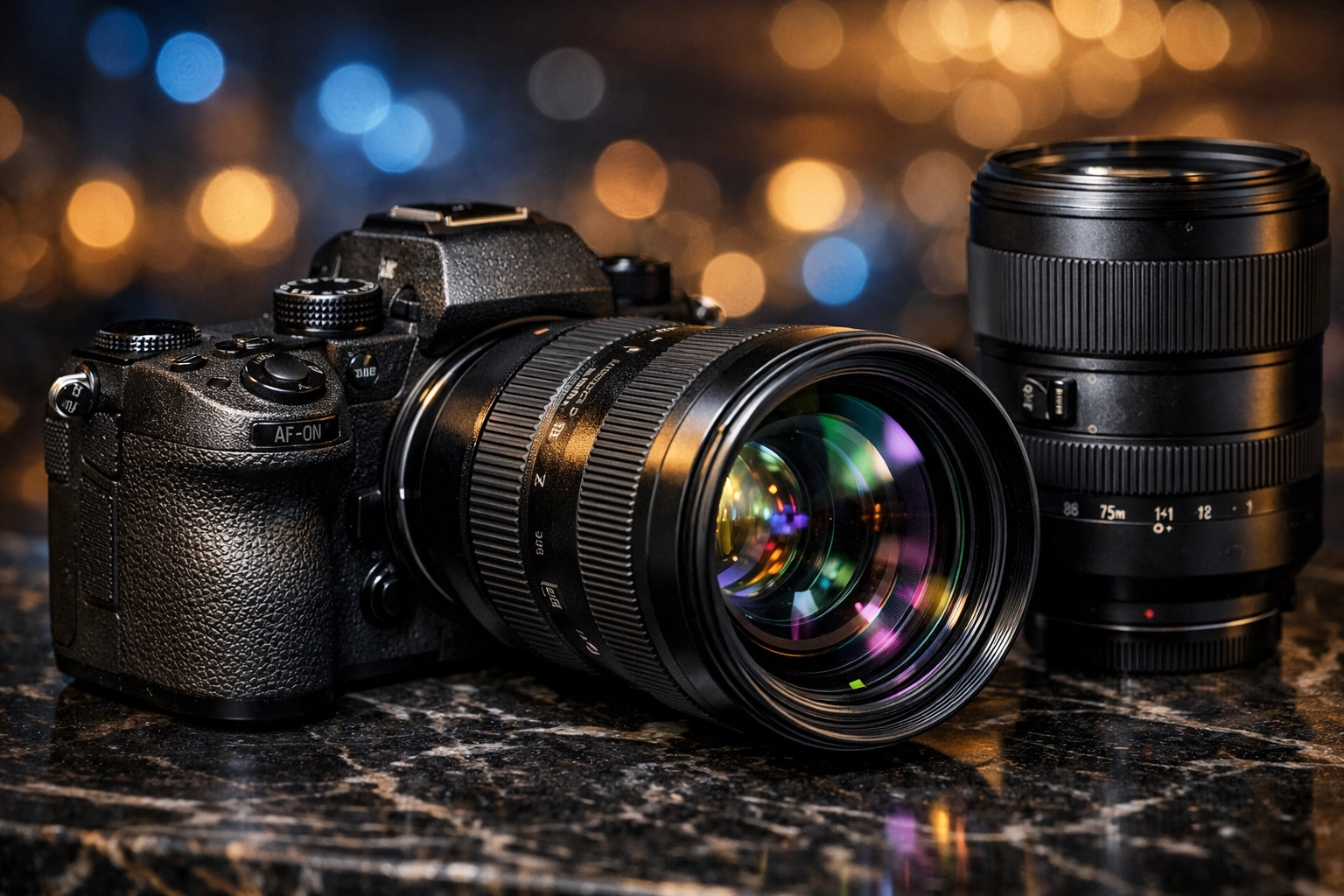 Professional camera gear and high-performance lenses used for corporate event photography in Miami.