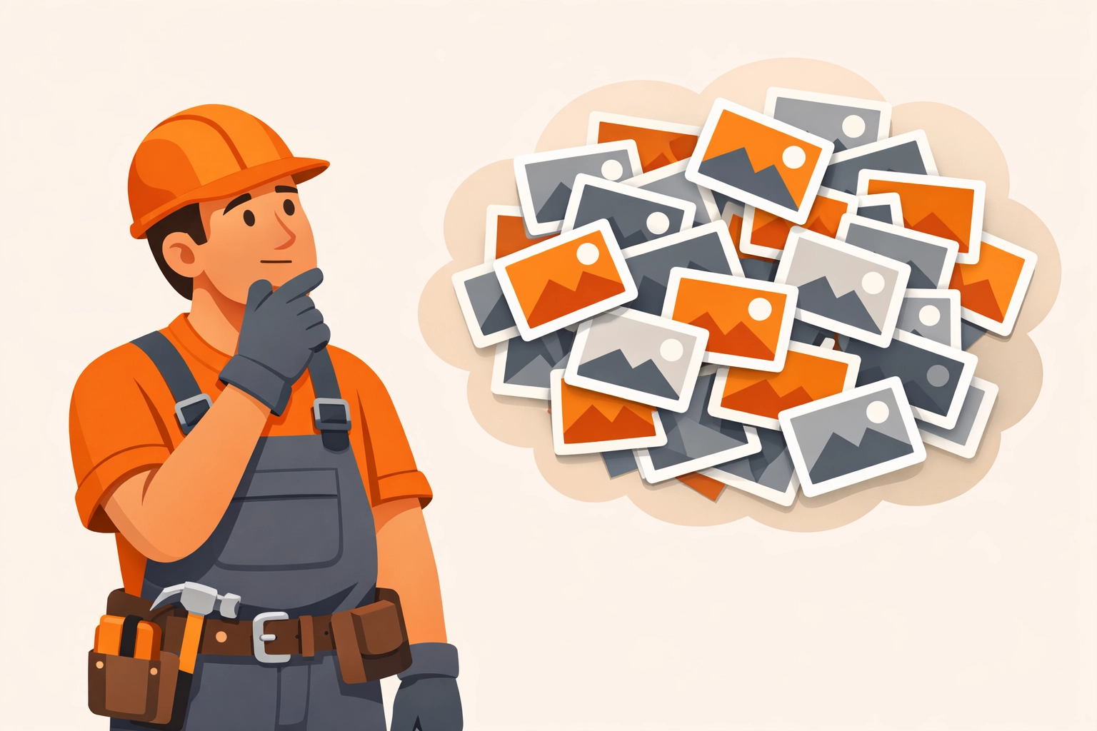 A contractor frustrated by disorganized photos, highlighting the need for a professional contractor photo app.