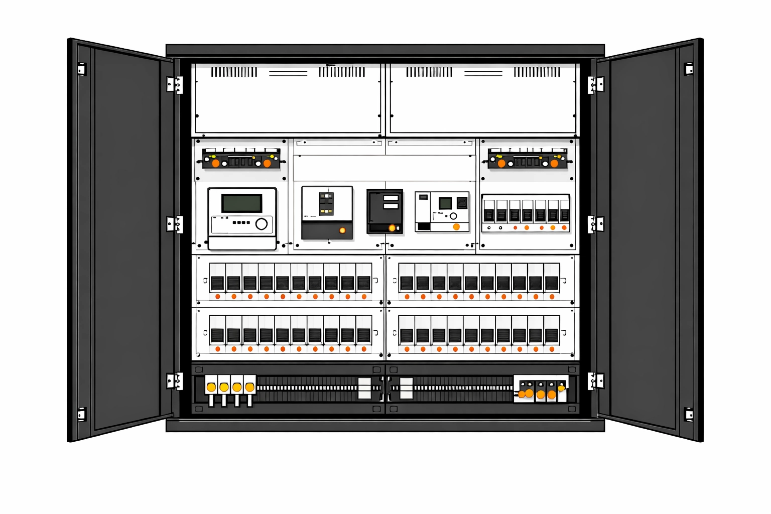 Zählerschrank für Wallbox-Großprojekte mit Sicherungsautomaten und Verteilersystem