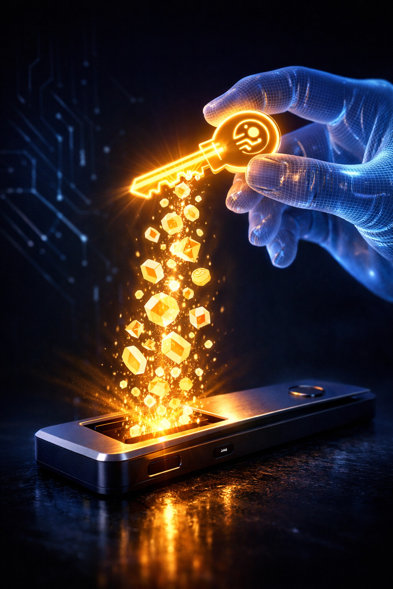 A digital key representing secure self-custody and decentralized Web3 payments in the Larecoin ecosystem.