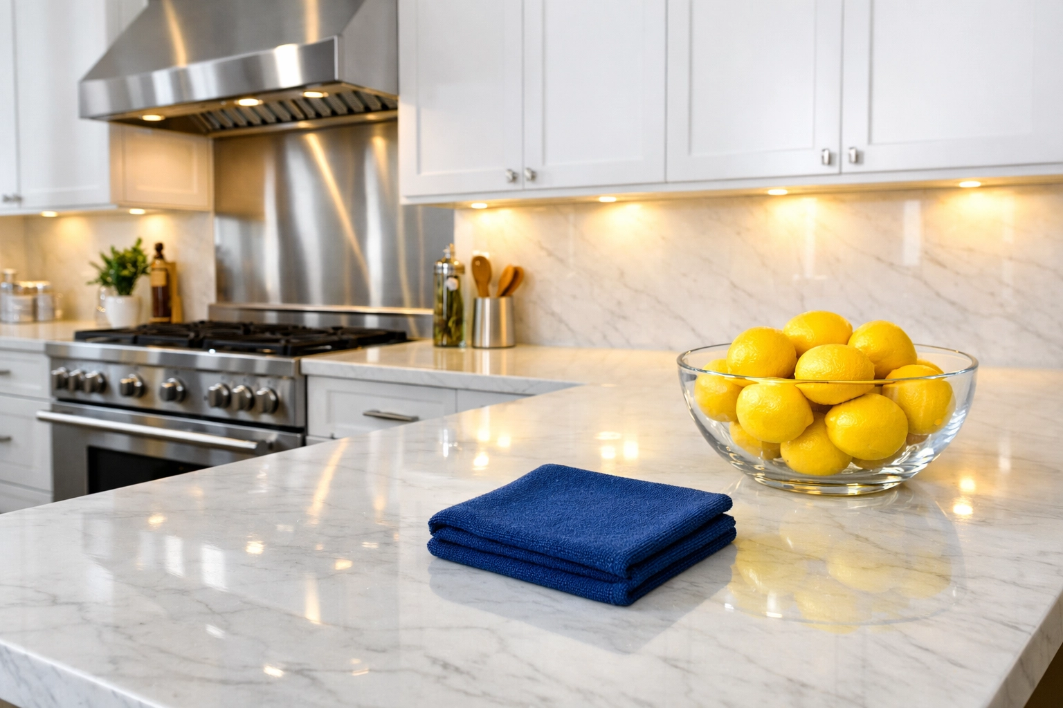 Spotless luxury kitchen with polished surfaces, part of a thorough Boston apartment move-out cleaning service.