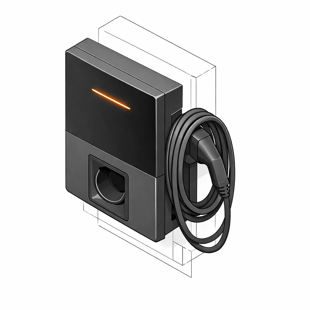 Installation einer modernen Wallbox für E-Autos als Teil der Haustechnik in Niederösterreich.