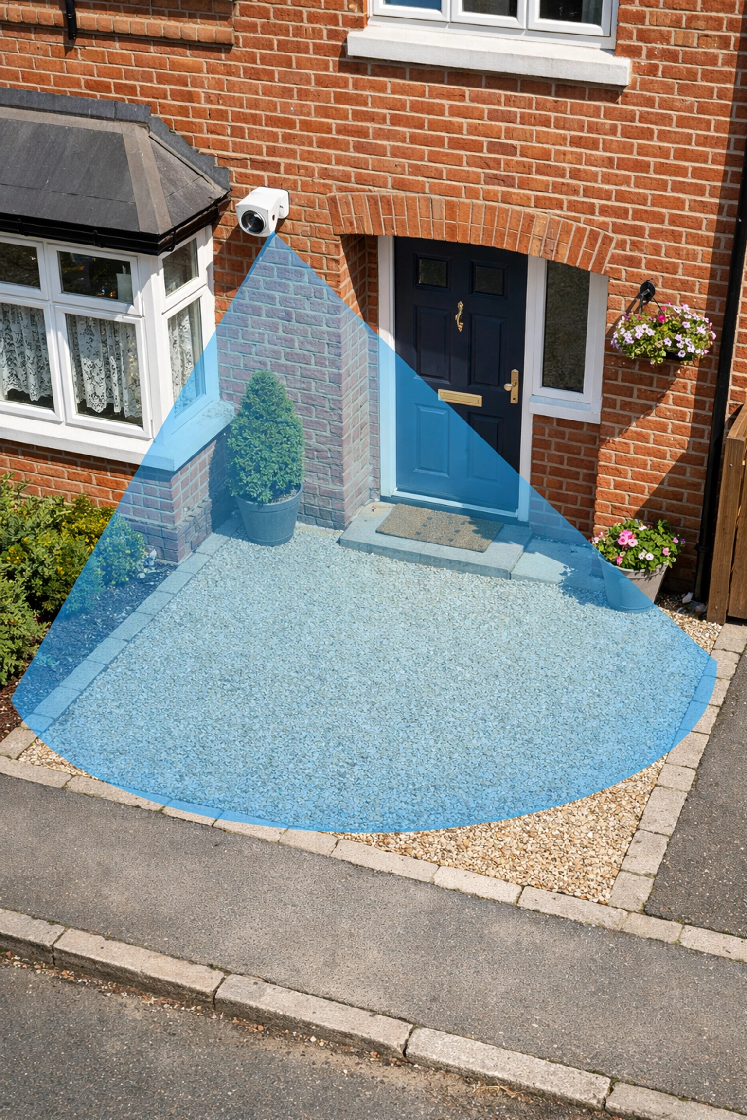 Home CCTV camera field of vision within property boundary to comply with CCTV laws UK.