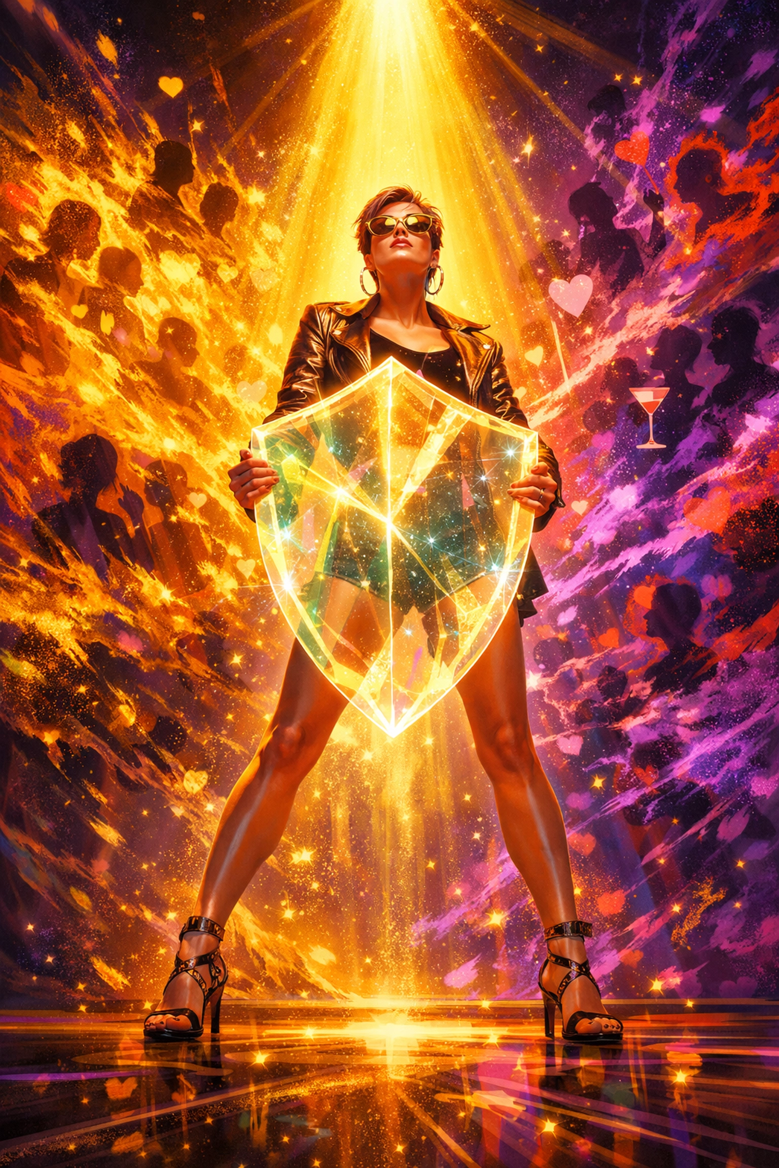 A confident individual holding a shield of light, symbolizing strong personal boundaries in dating.