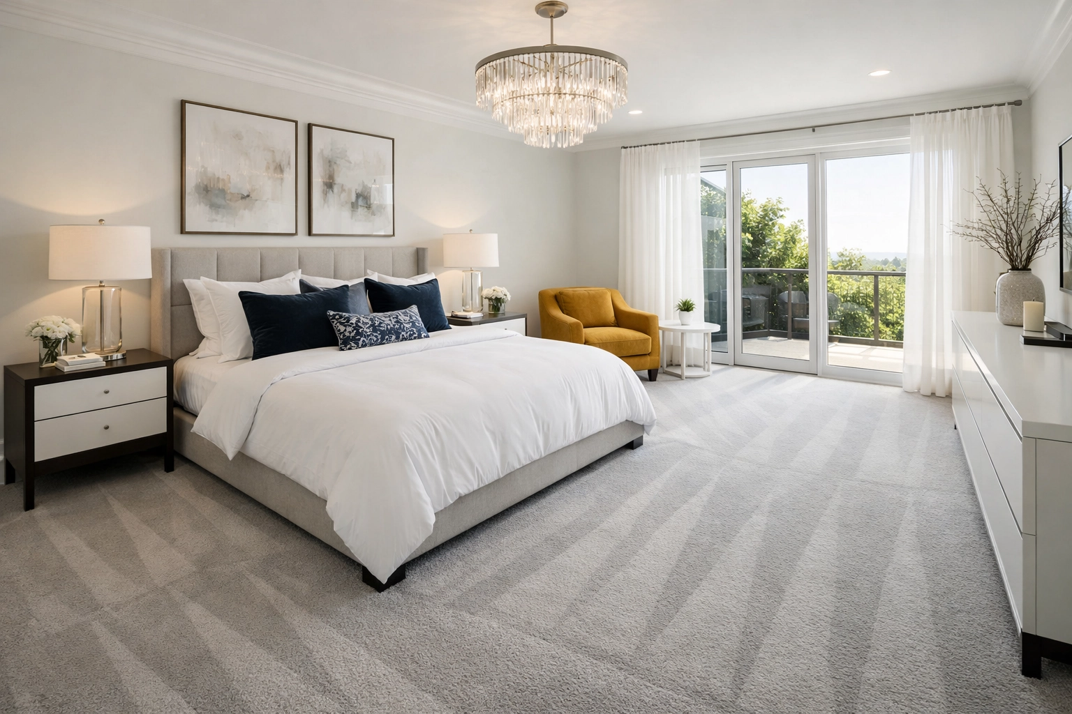 Tranquil master bedroom sanctuary in Shrewsbury after a professional house cleaning service.