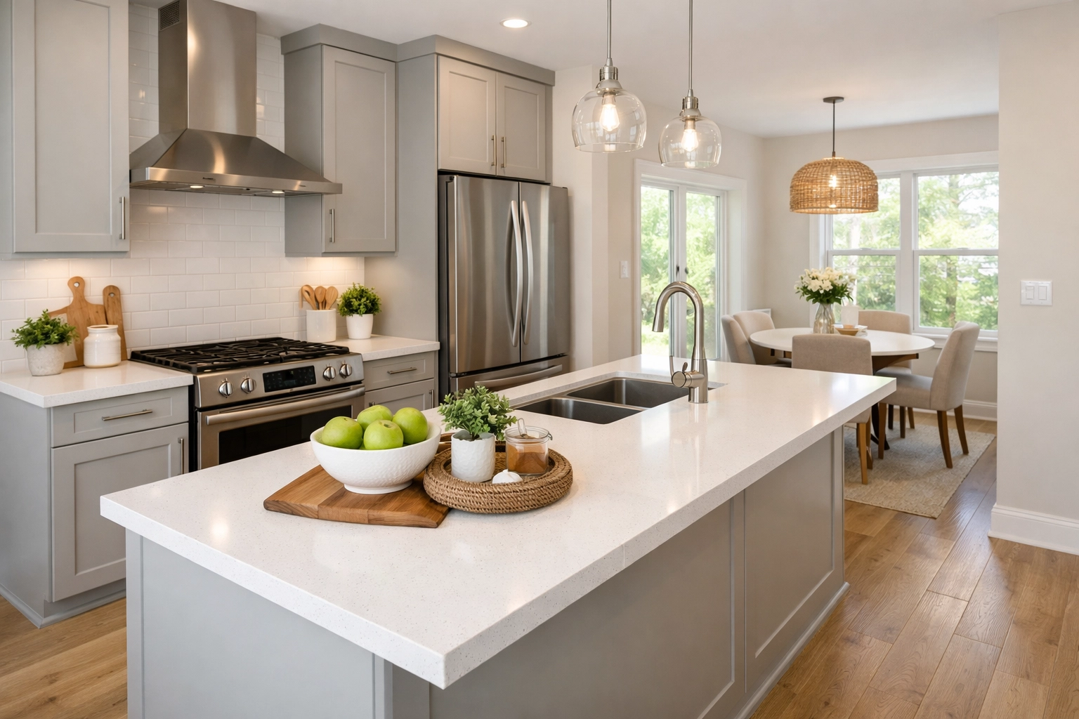 Modern Oakville kitchen with white countertops perfect for first-time homebuyers
