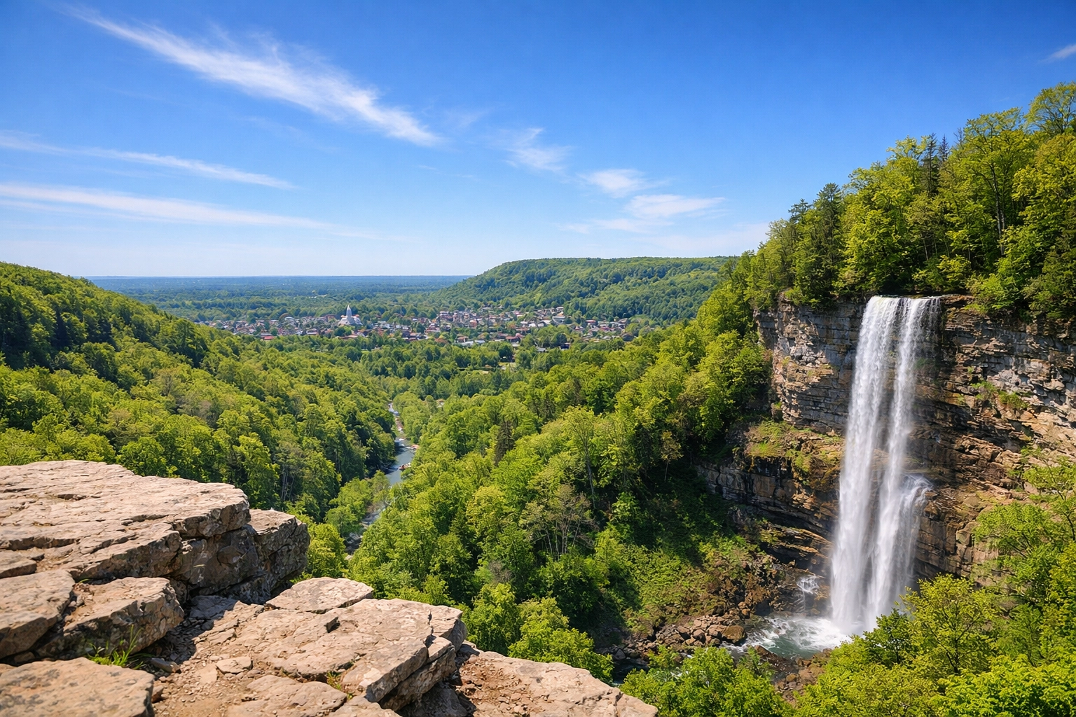 Scenic lookout from Dundas Peak hiking trail overlooking the Spencer Gorge in Hamilton.