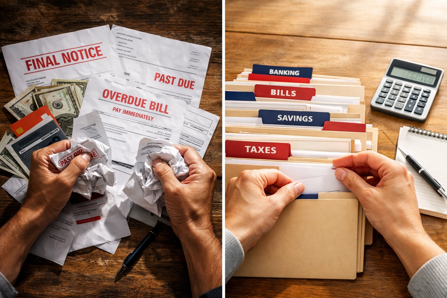 Before and after organizing collection debt documents for mortgage application process