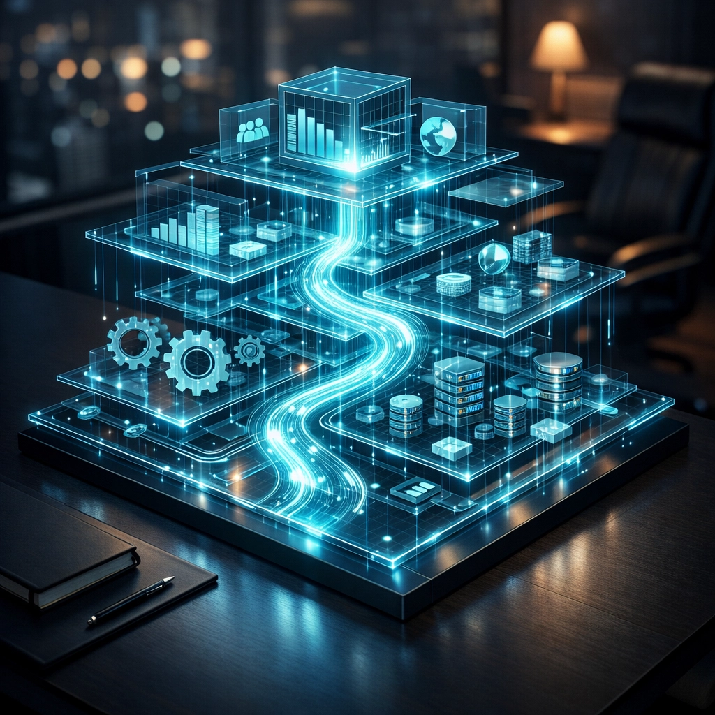 5 Steps How to Automate Business Processes and Boost Efficiency (Easy Guide for SMBs) 4 Interconnected digital ecosystem illustrating seamless business process automation and marketing workflow integration.