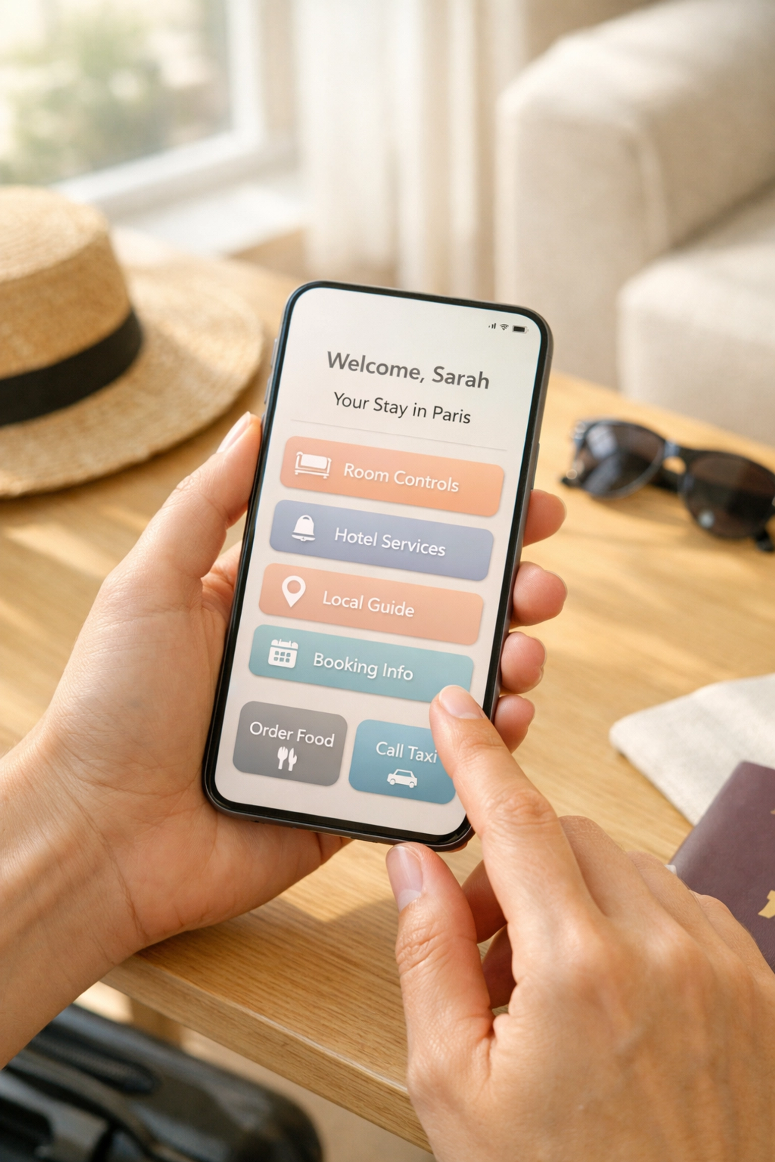 Traveler making a direct hotel reservation on a mobile-friendly booking interface.