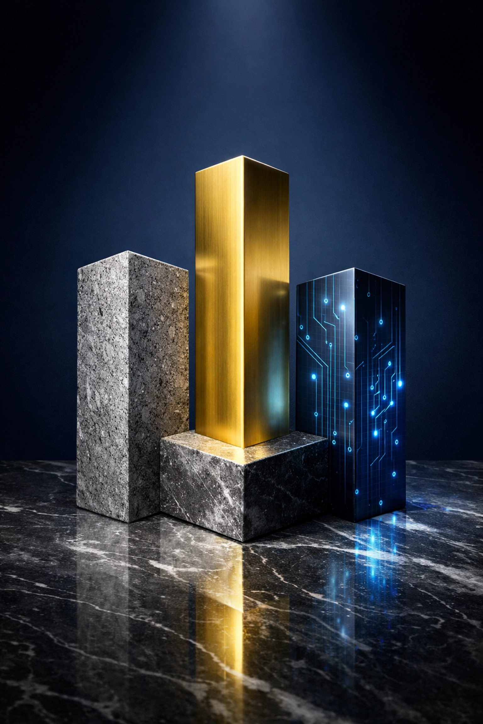 Three pillars representing traditional assets, growth investments, and digital assets in portfolio diversification