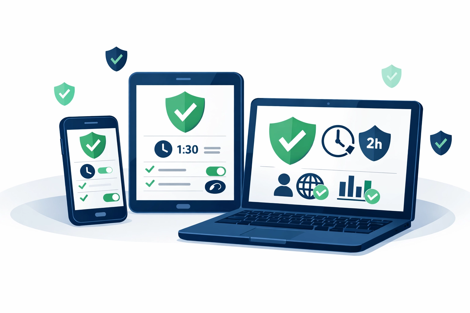 Multiple devices displaying parental control settings and safety features