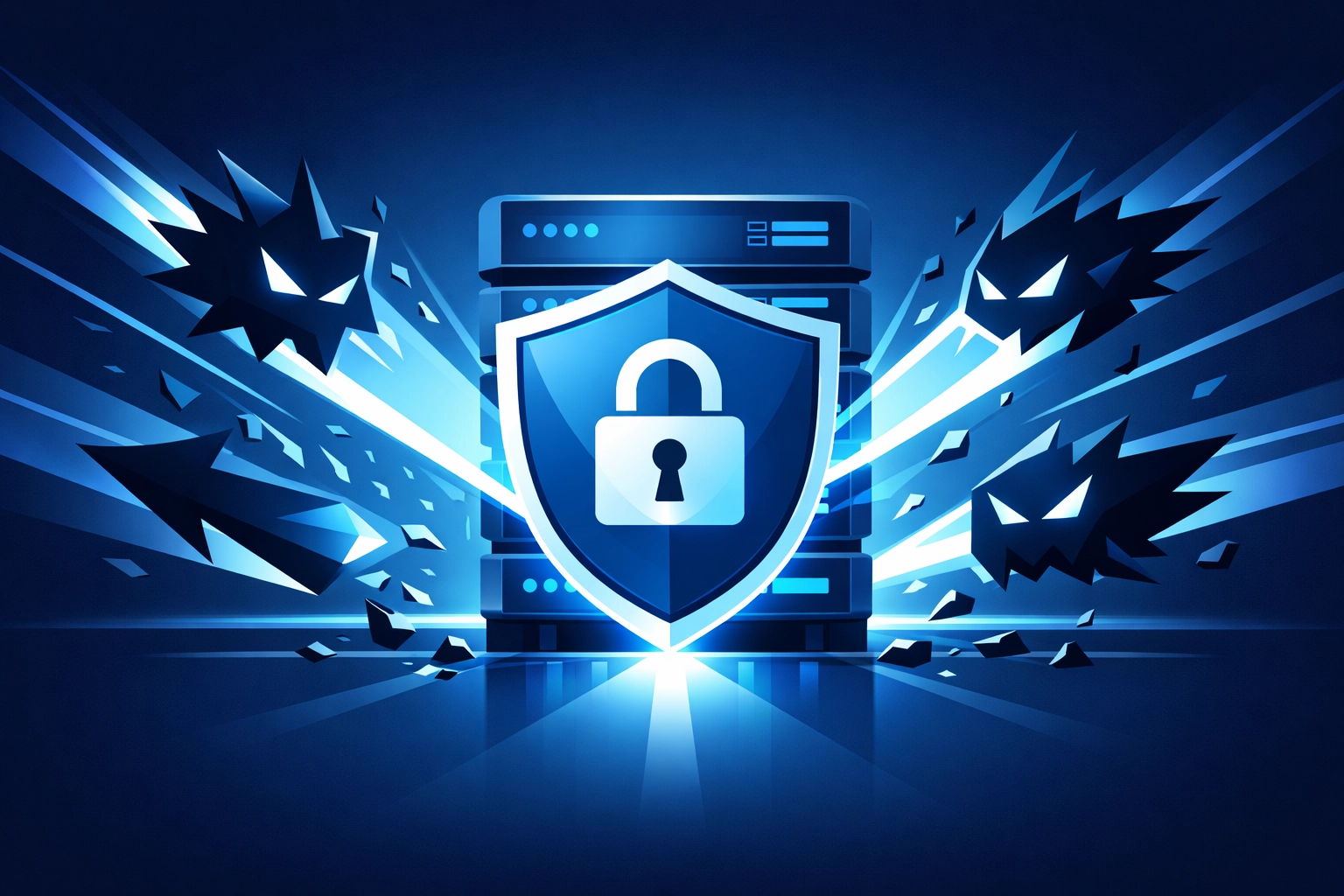 Protected server with security shield defending against ransomware and cyber threats