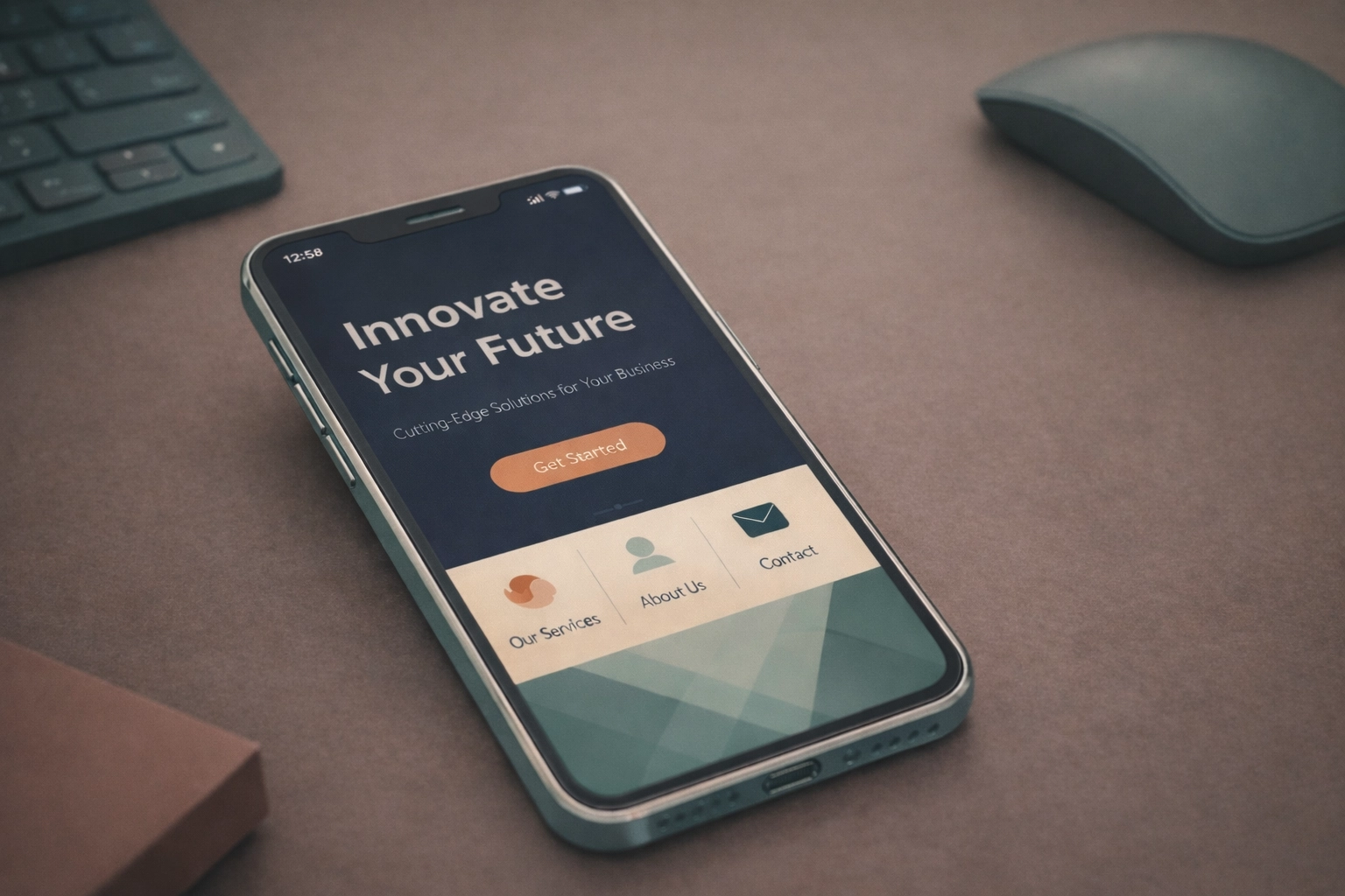 Modern web design displayed on smartphone with professional layout and clean typography