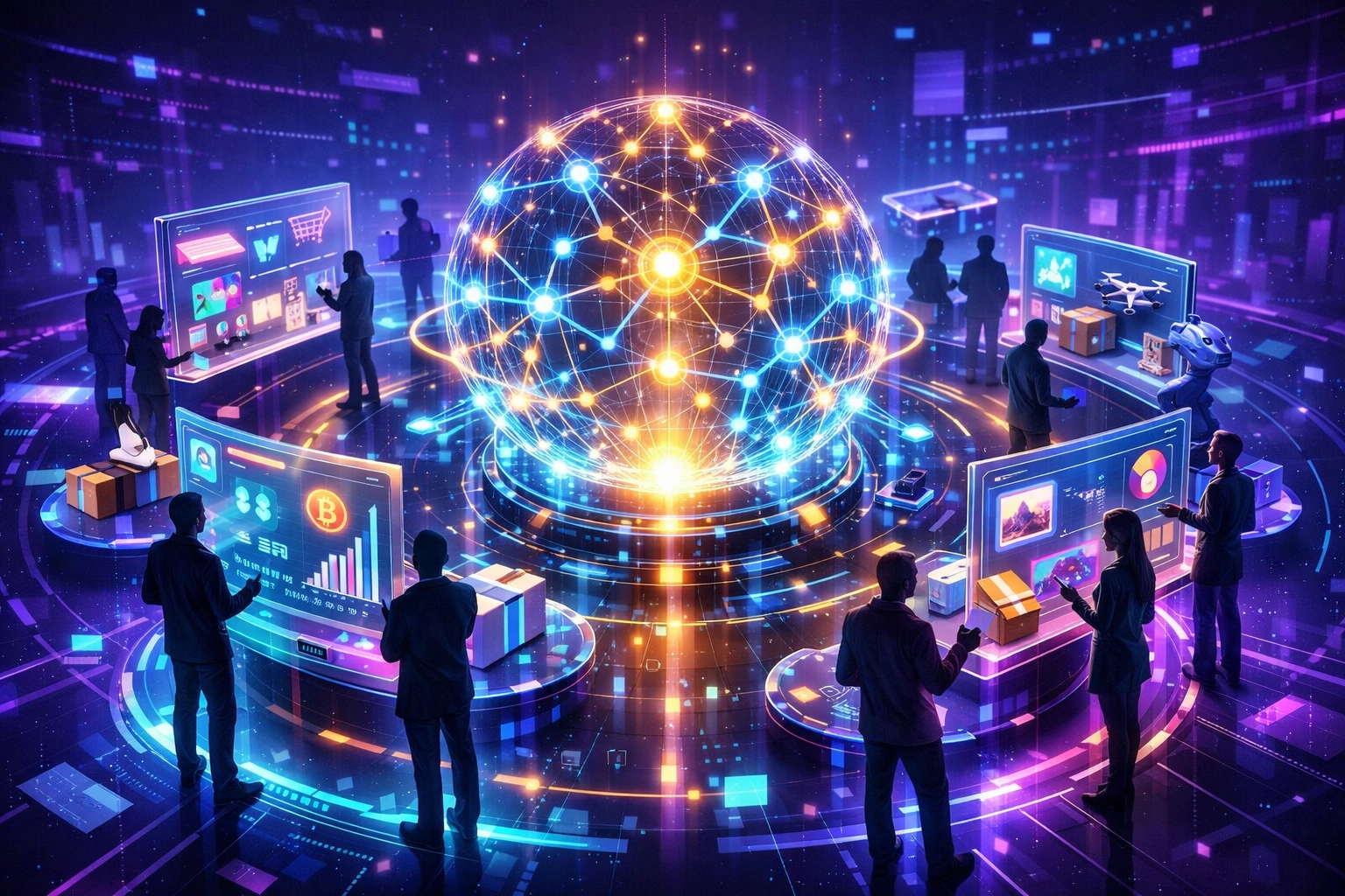 Larecoin community marketplace network showing decentralized peer-to-peer commerce connections