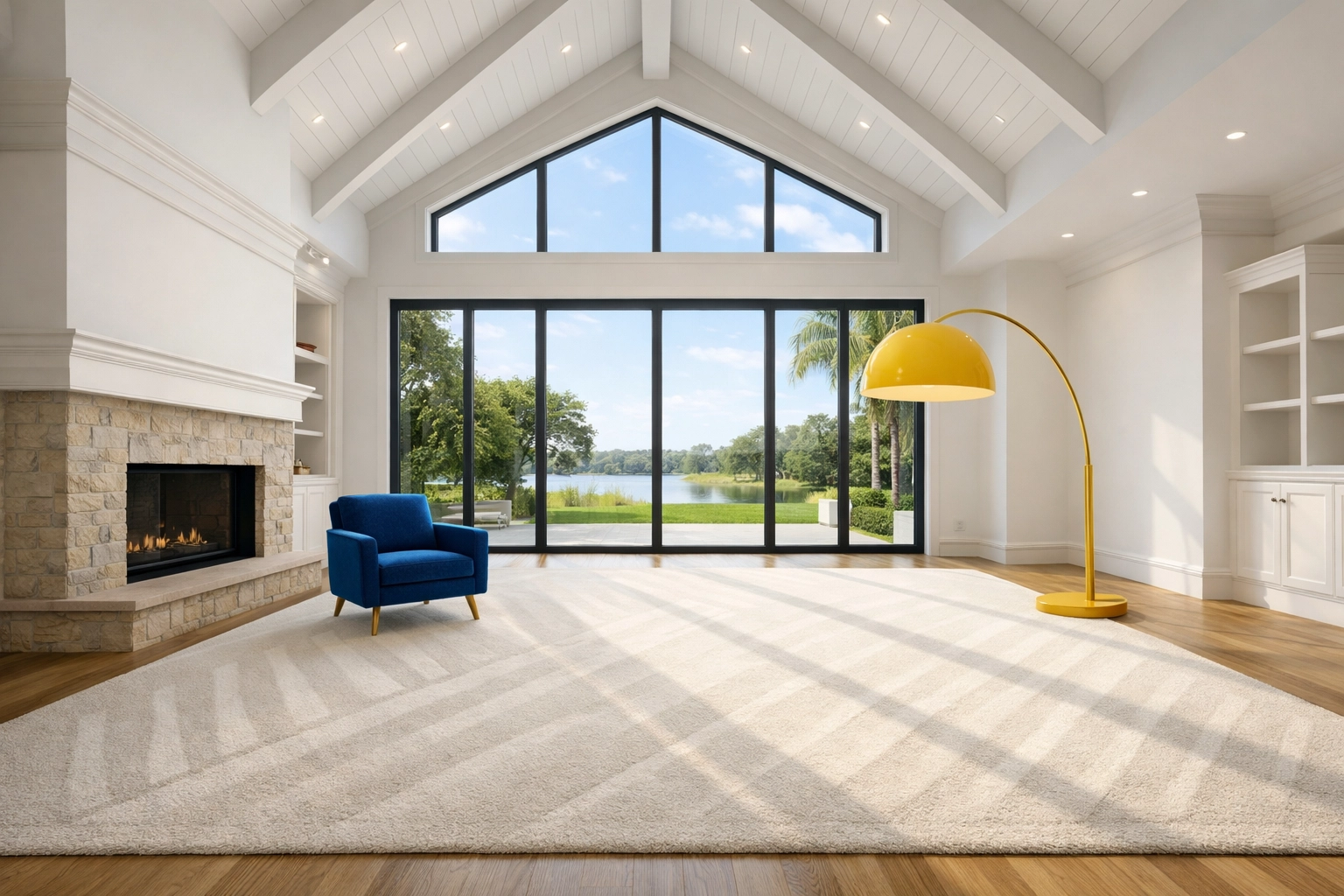 Luxury house cleaning move-in service showing pristine vacuum lines in a modern Weston living room.