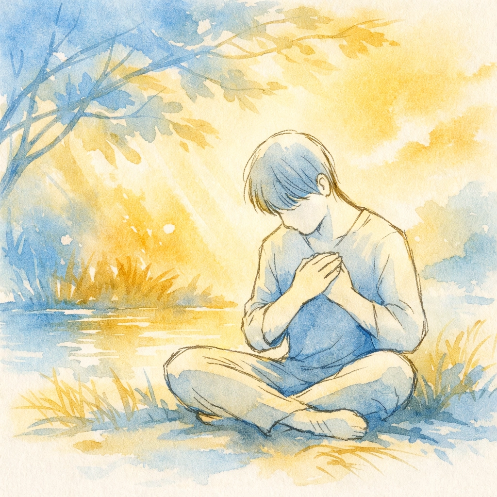 Church leader practicing self-reflection and emotional awareness in peaceful morning setting