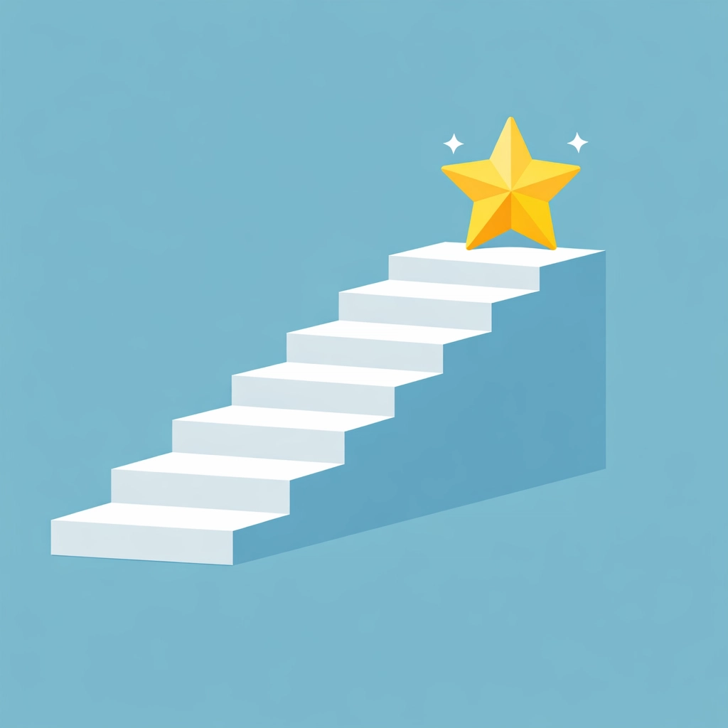 Escalera hacia una estrella que representa los pasos para subir puntaje de crédito rápido.