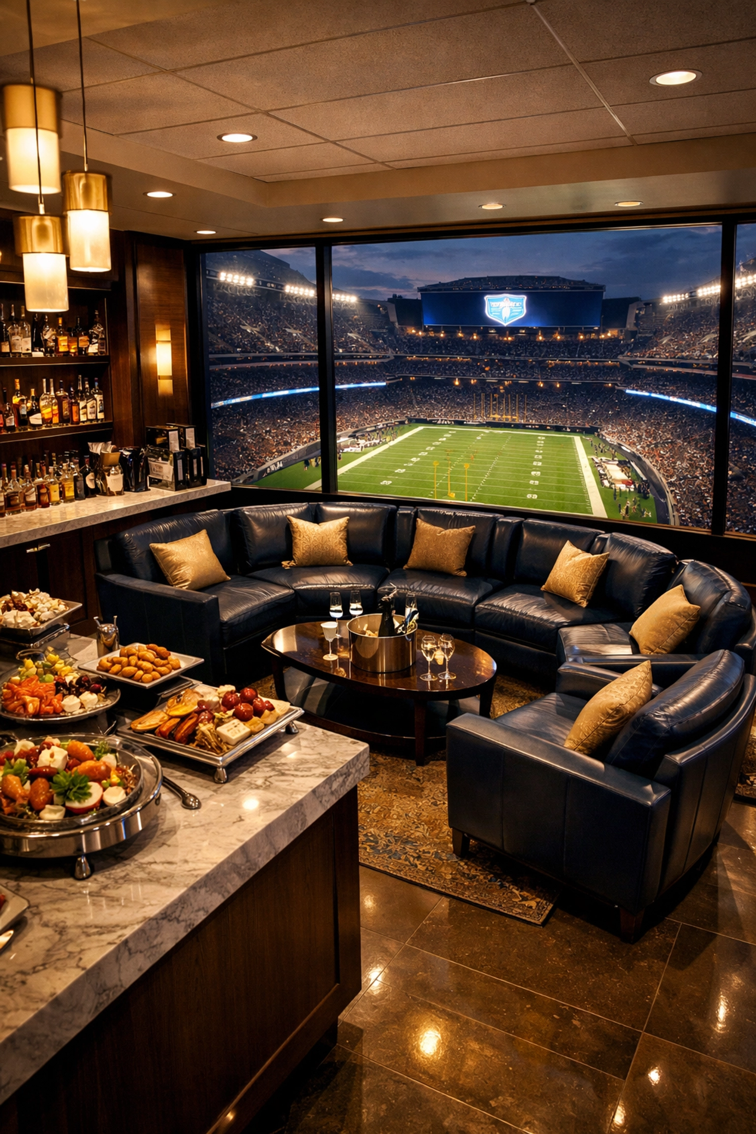 VIP Executive Hosting at the Super Bowl: How to Transform Brand Presence Into Revenue in 48 Hours Luxury Super Bowl suite with premium seating and catering for VIP executive hosting