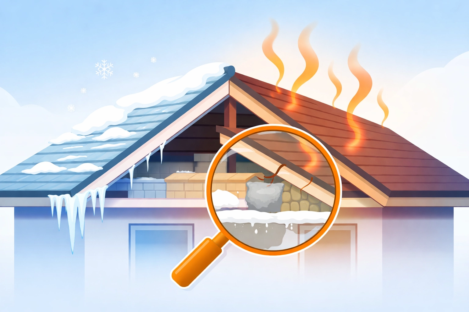 House roof showing frost and heat loss signs, highlighting when to upgrade loft insulation